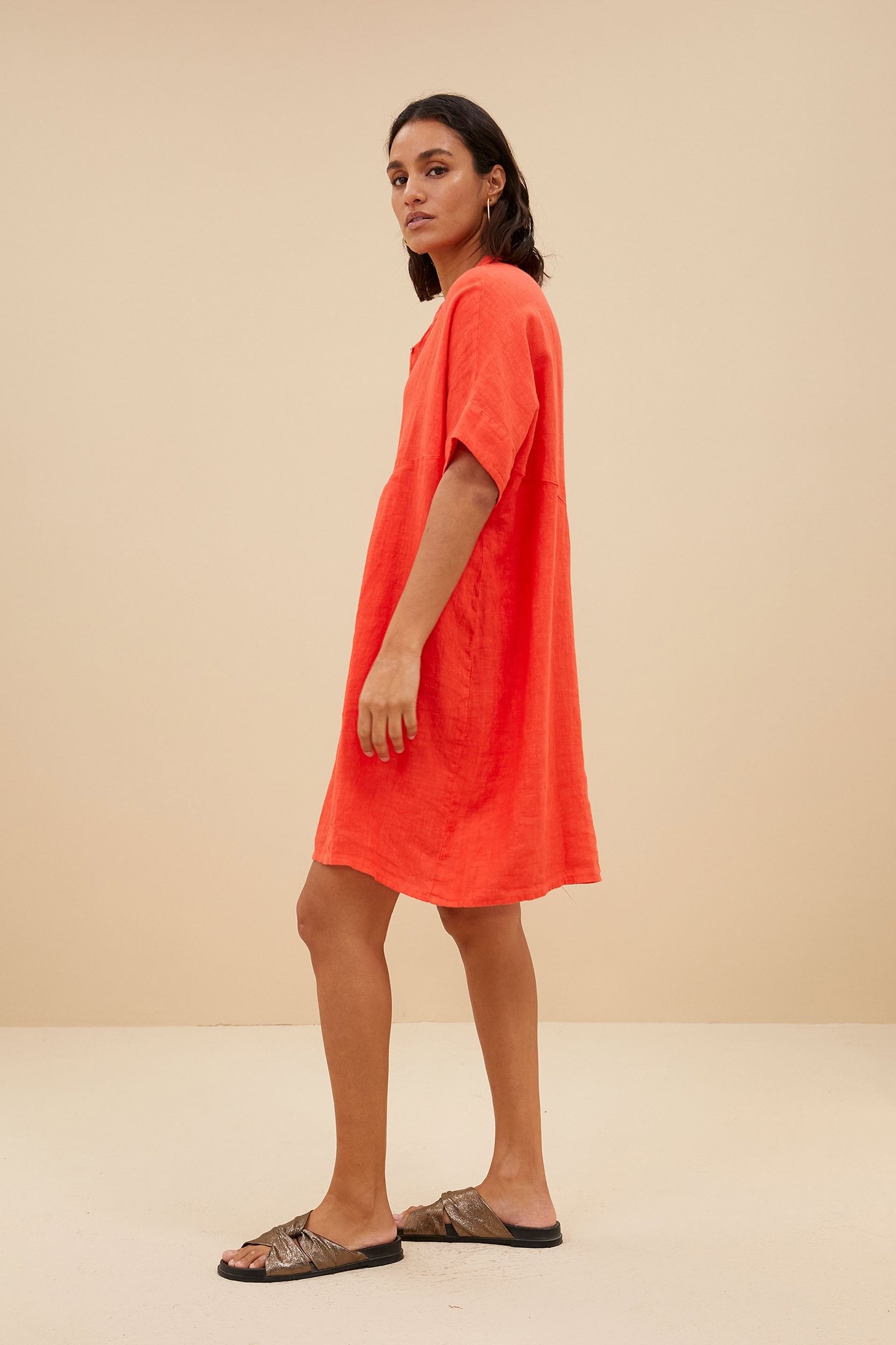 TAIS LINEN DRESS POPPY RED 4