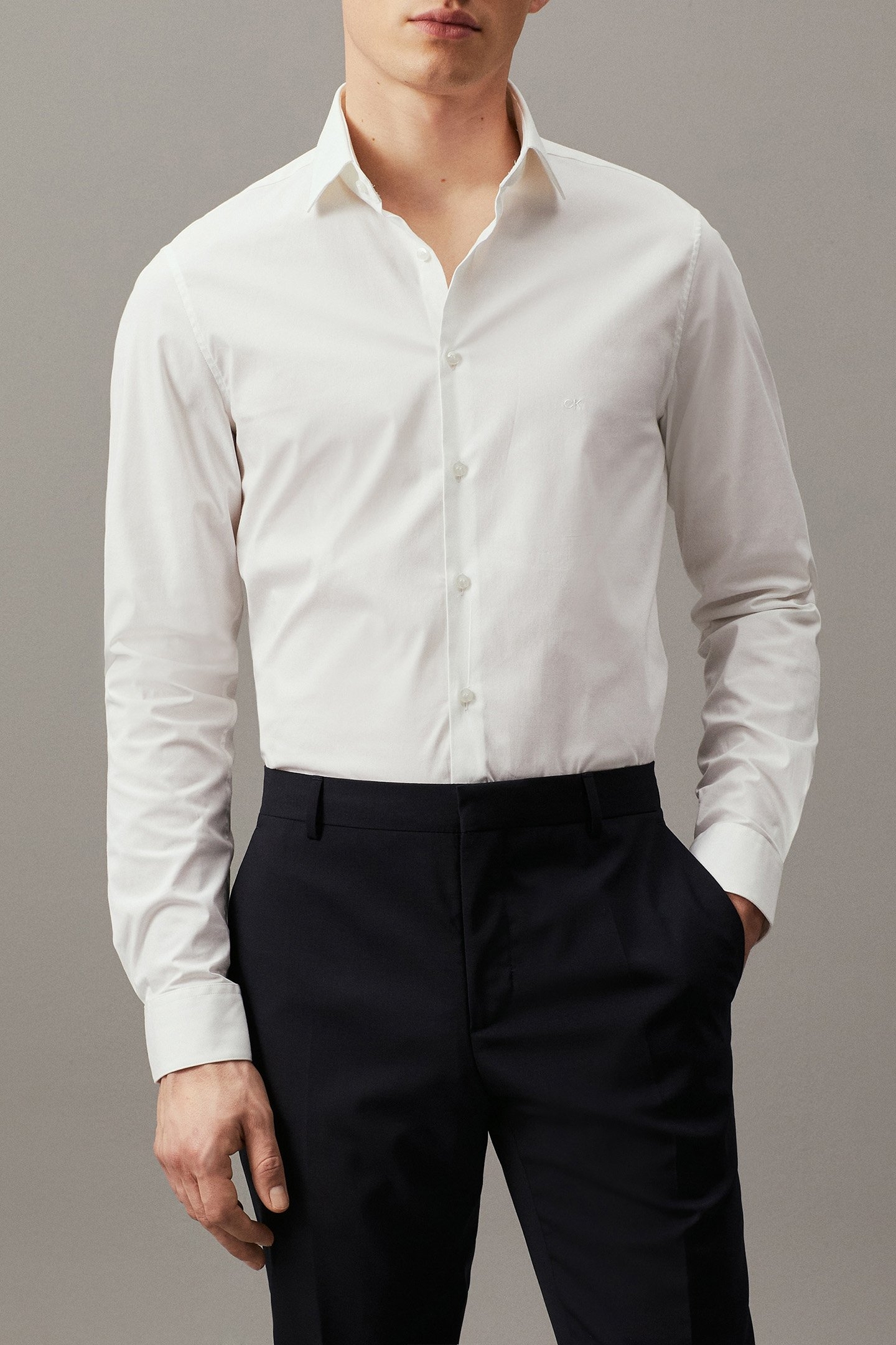 POPLIN STRETCH SLIM WHITE 1