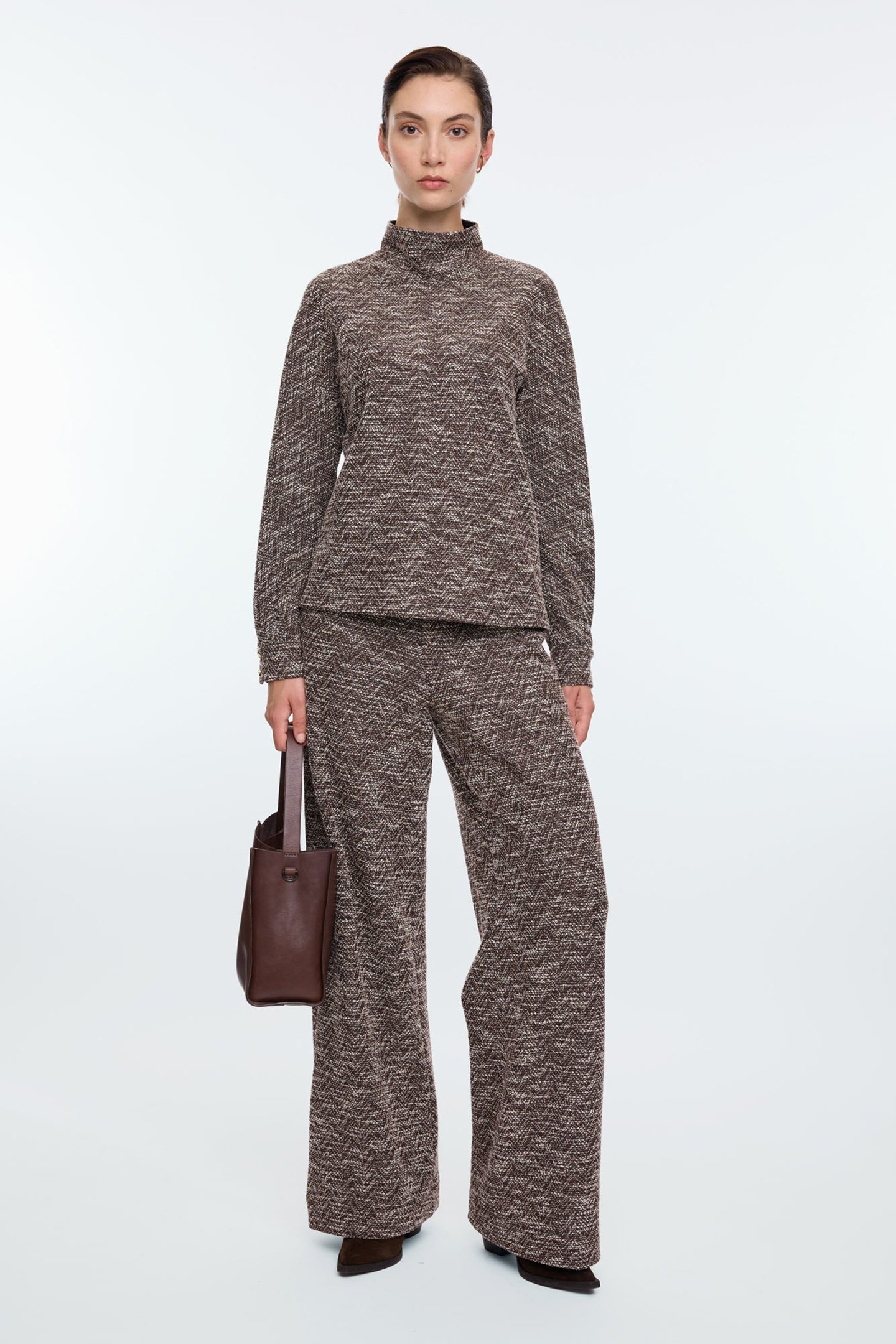 HIGH NECK TWEED TOP EAGLE BROWN 2