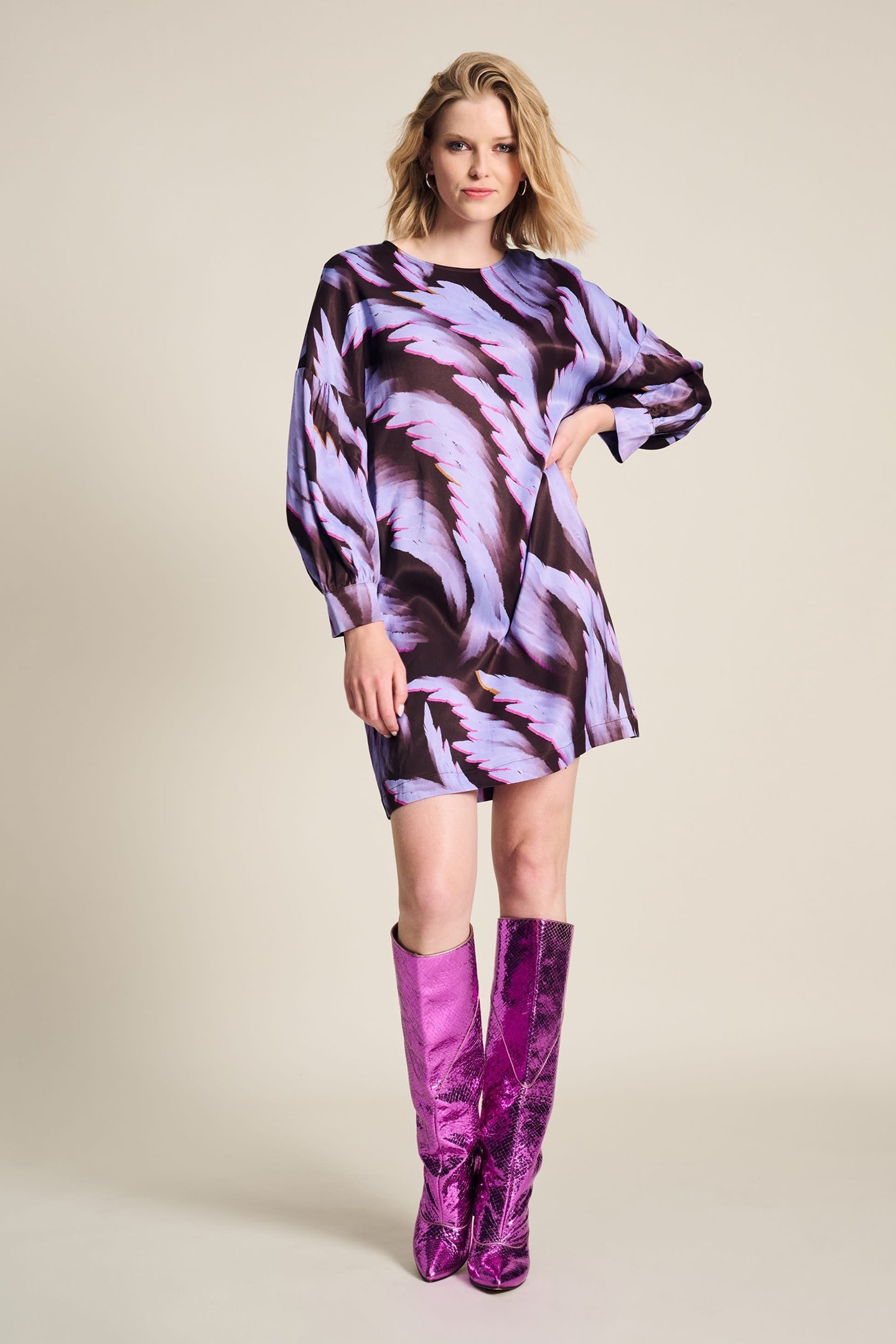 DRESS - SATIN FEATHERS BROWN 6