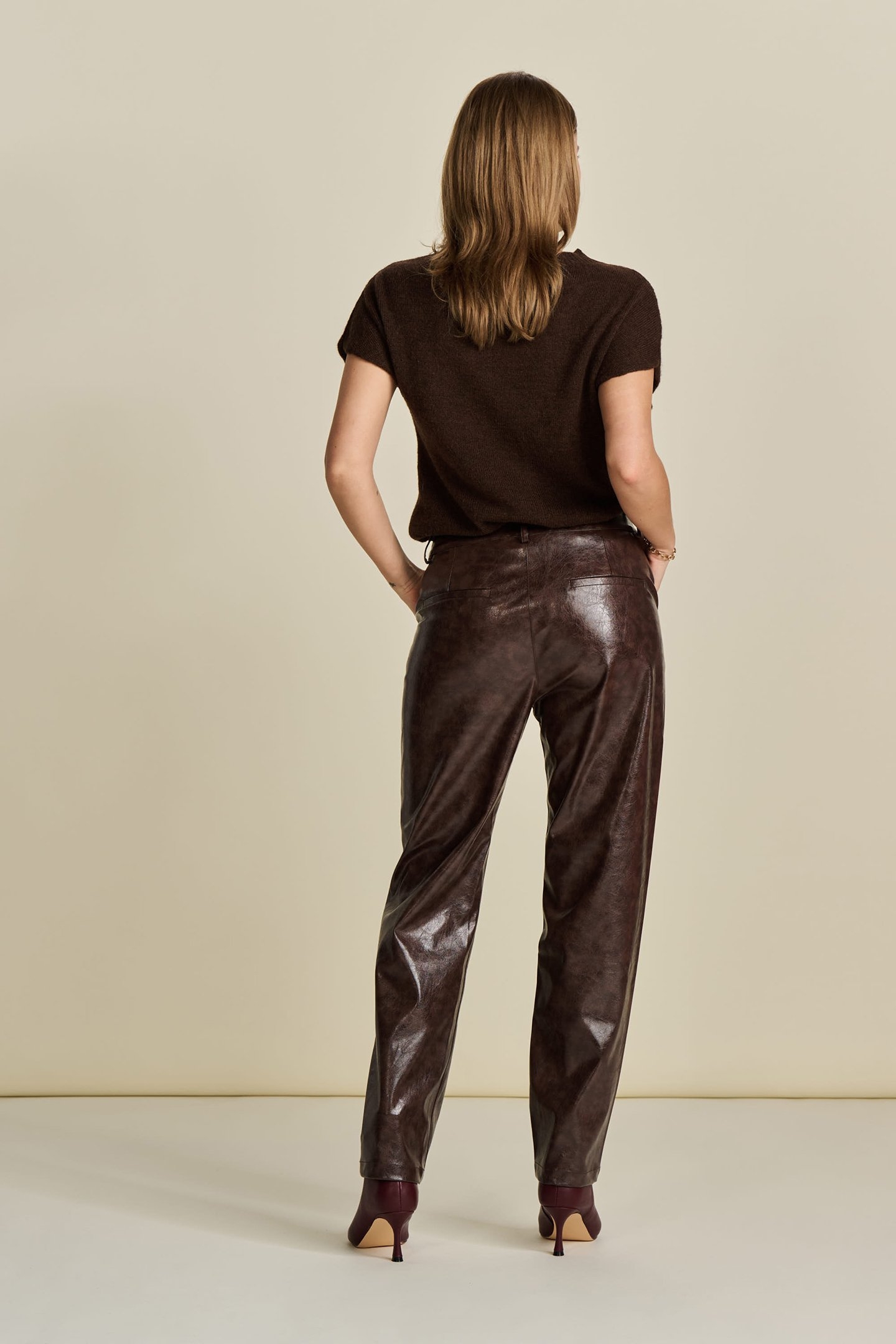 PANTS -  FAUX LEATHER BROWN 2