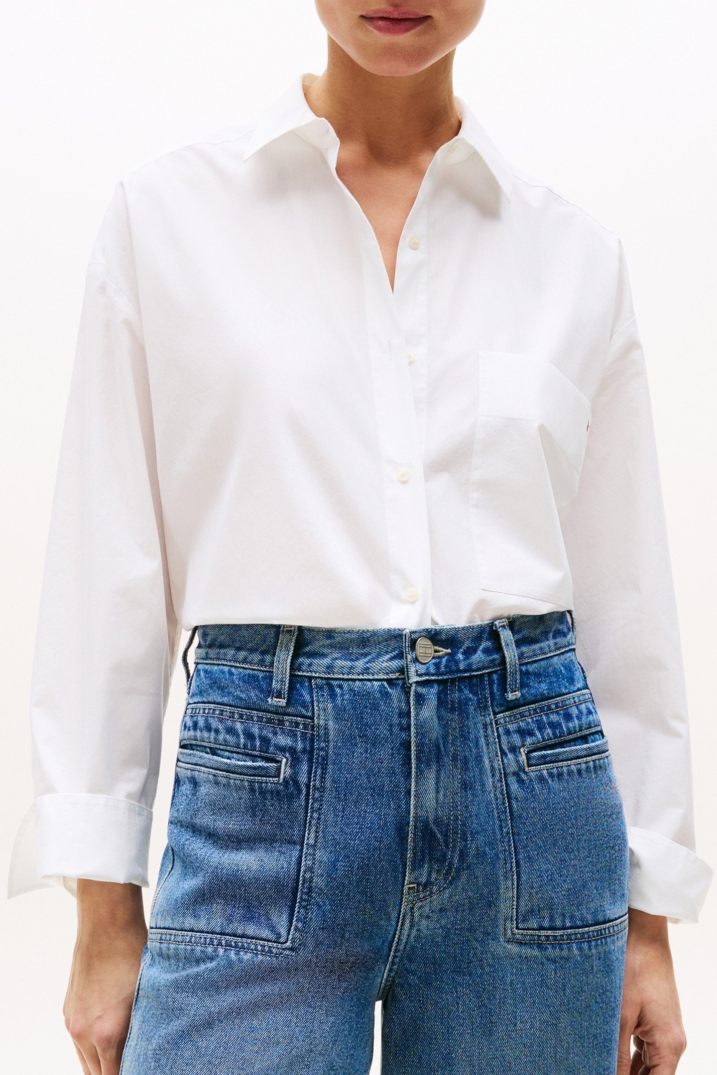 ESS POPLIN LOOSE FIT BLOUSE, WHITE 1