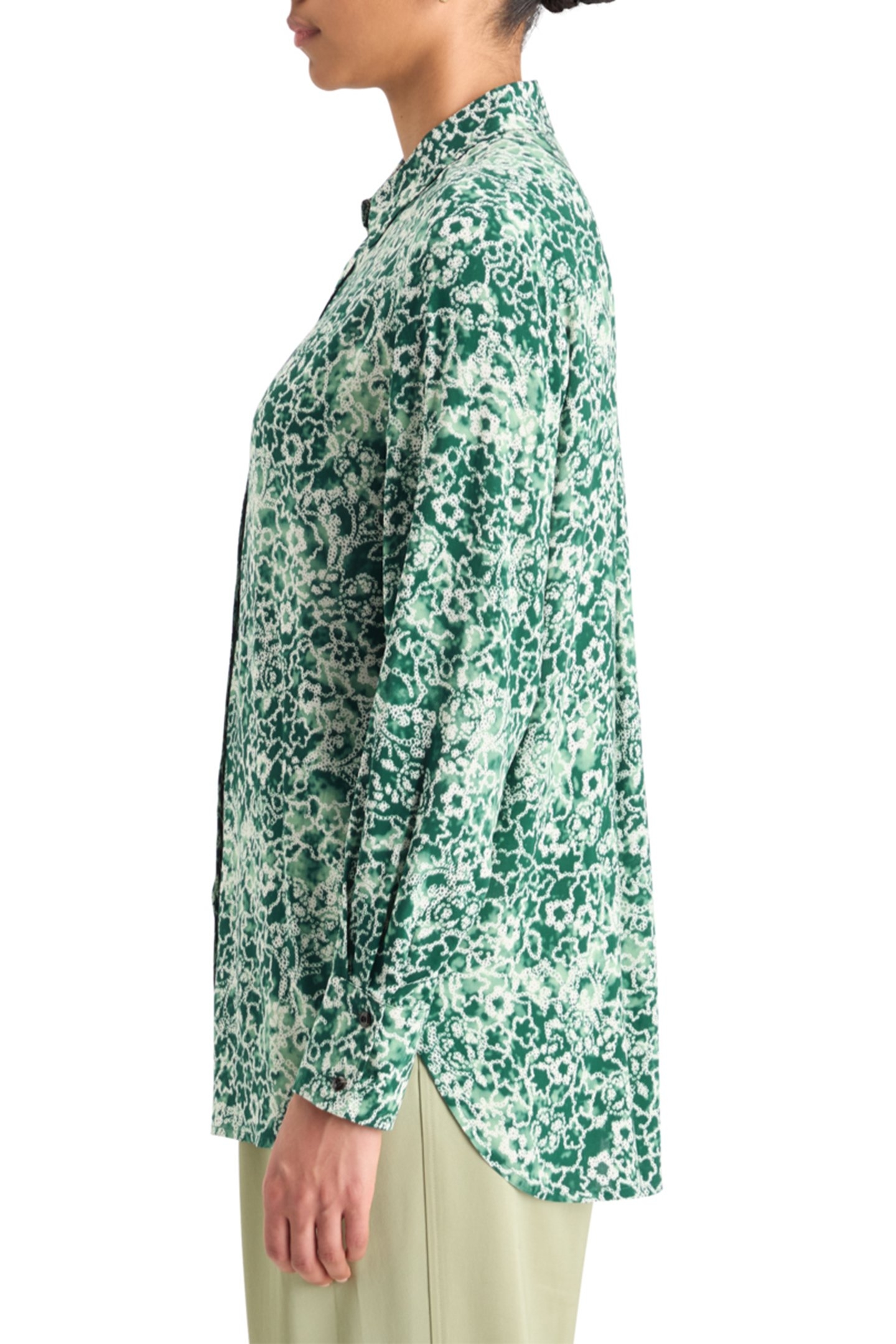 VISCOSE PRINTED RELAXED FIT SHIRT SHIBORI FLORAL GREEN 6