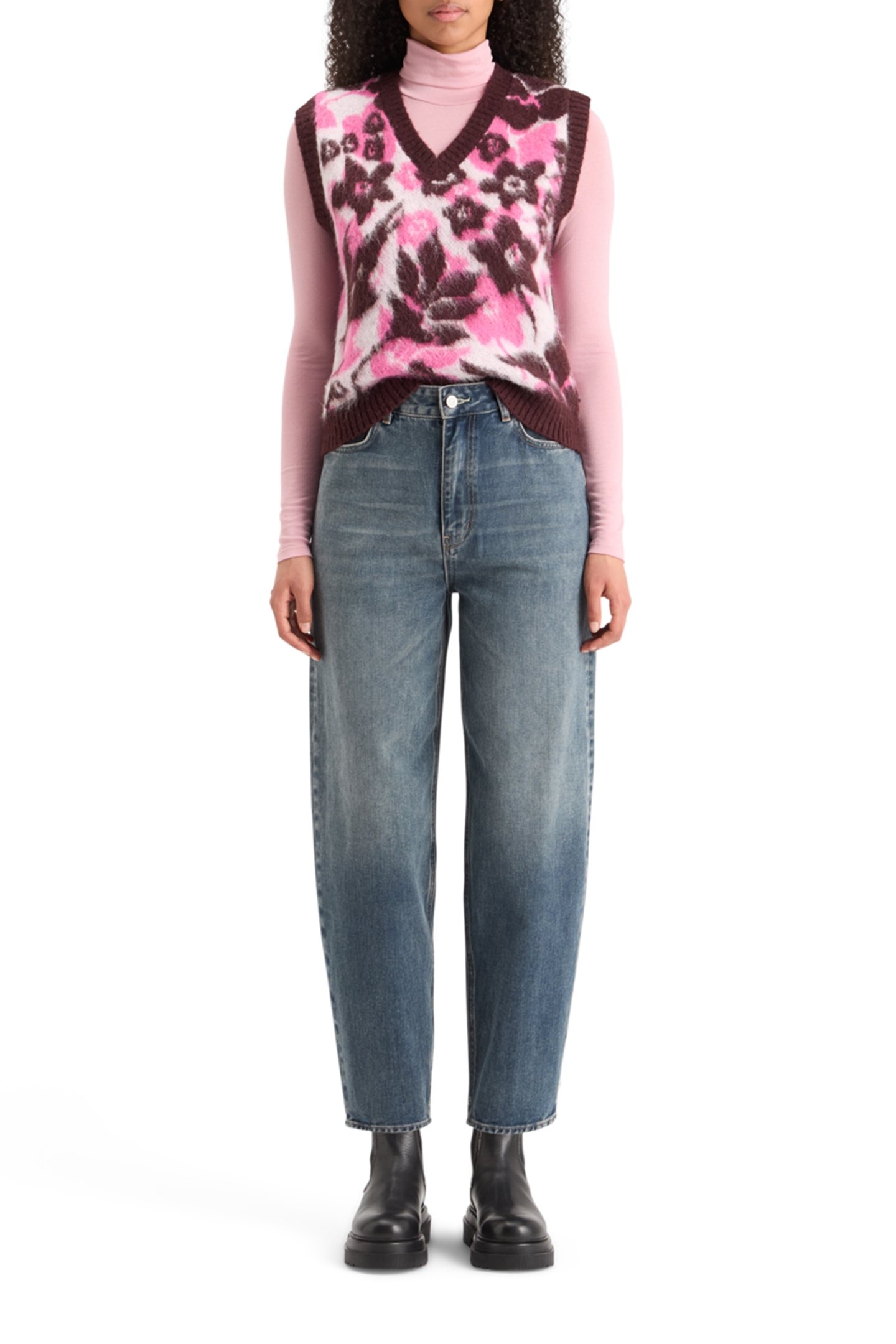 FUZZY V- NECK JACQUARD SPENCER WINTER FLORAL 3