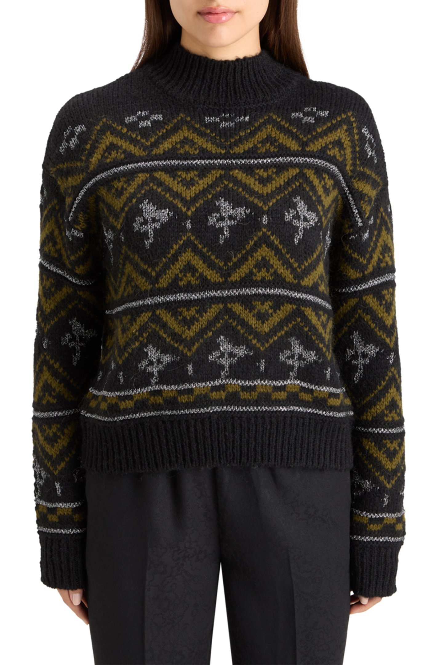 METALLIC FAIR ISLE PULLOVER EVENING BLACK 1