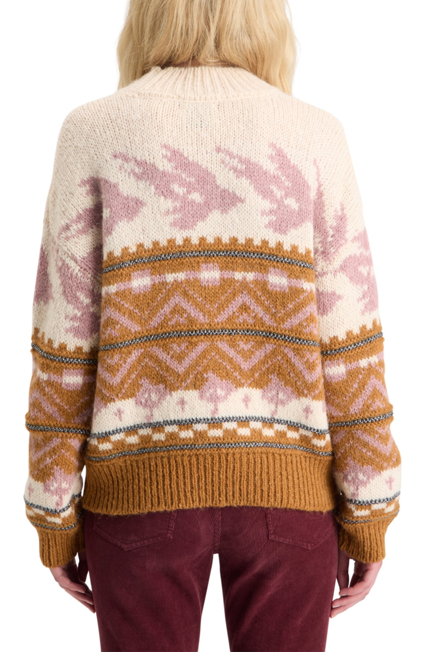 METALLIC FAIR ISLE PULLOVER TOBACCO 2