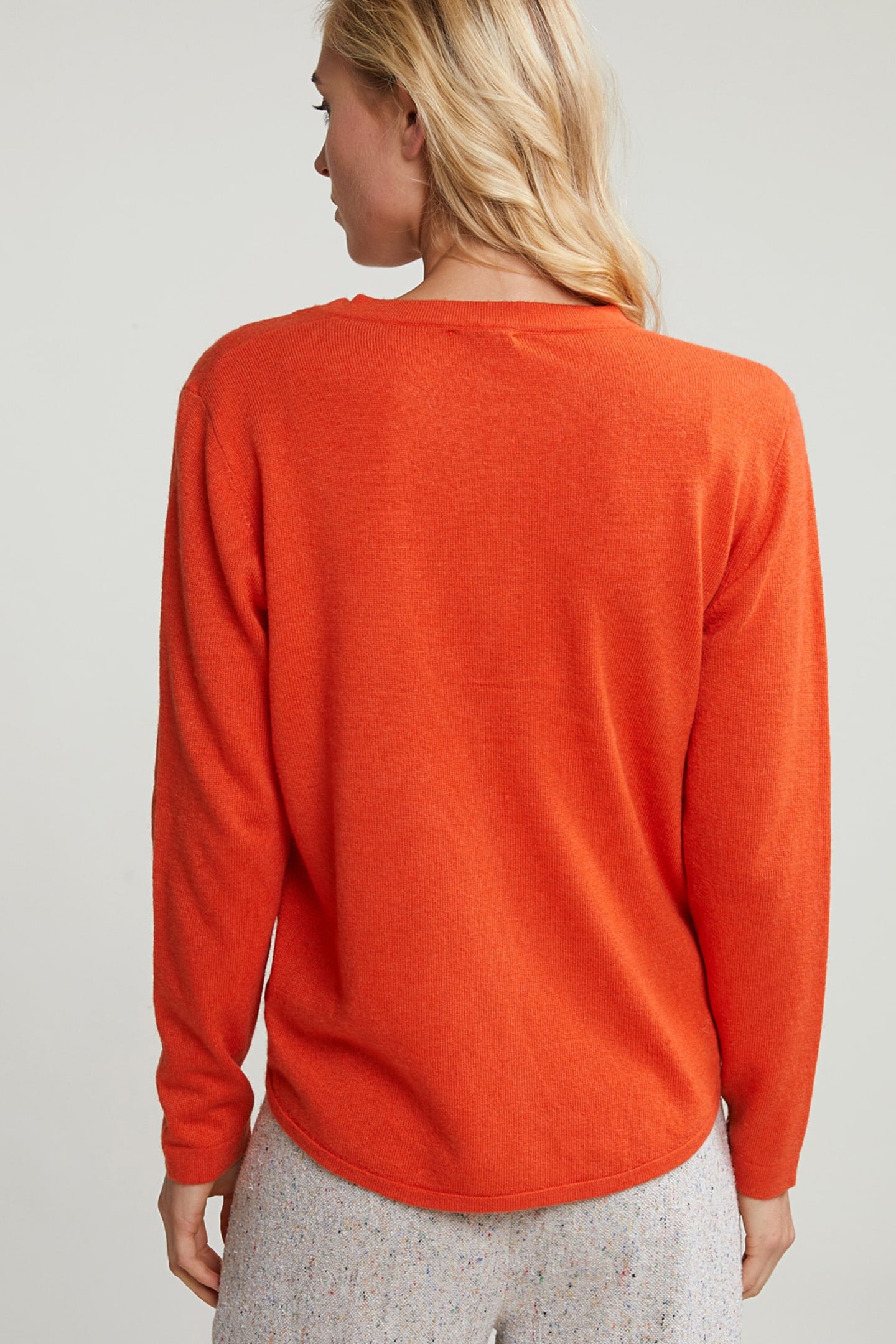 ORANGE BASIC CREW NECK CARDIGAN APPLIED POCKET 2