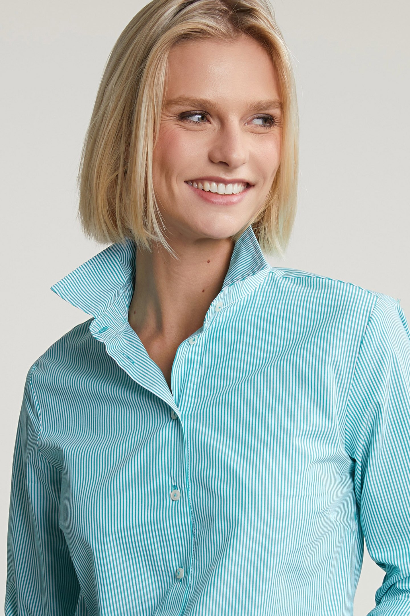 GREEN/WHITE STRIPED BLOUSE LONG SLEEVES 4