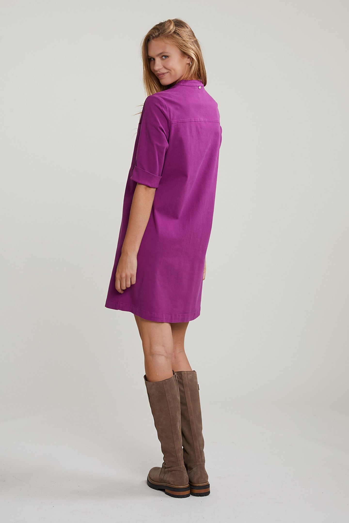 PURPLE DRESS APPLICATED POCKET 3/4 SLEEVES 2