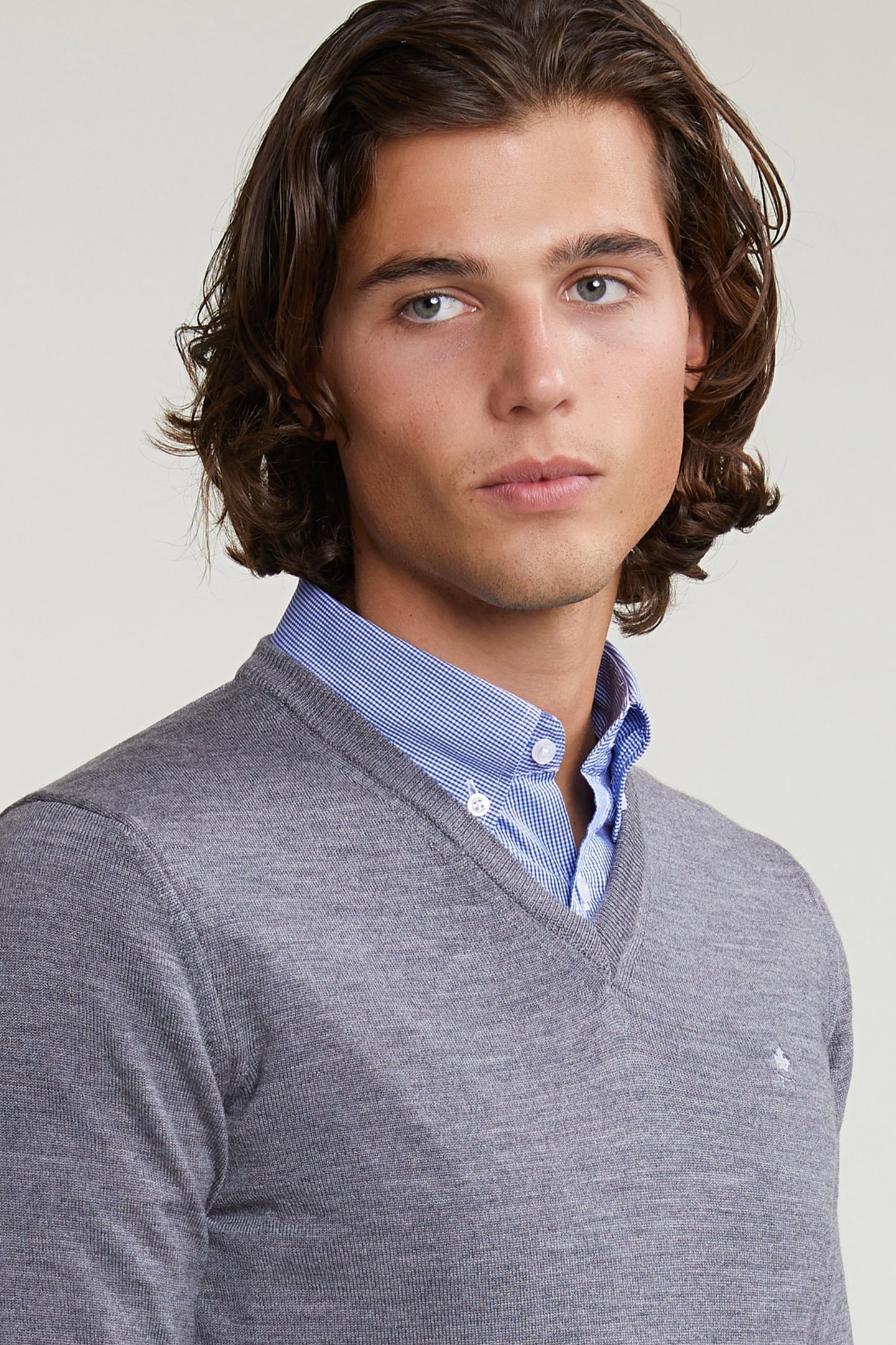 CUSTOM FIT BASIC MERINO V-NECK SWEATER OXFORD MIX 4