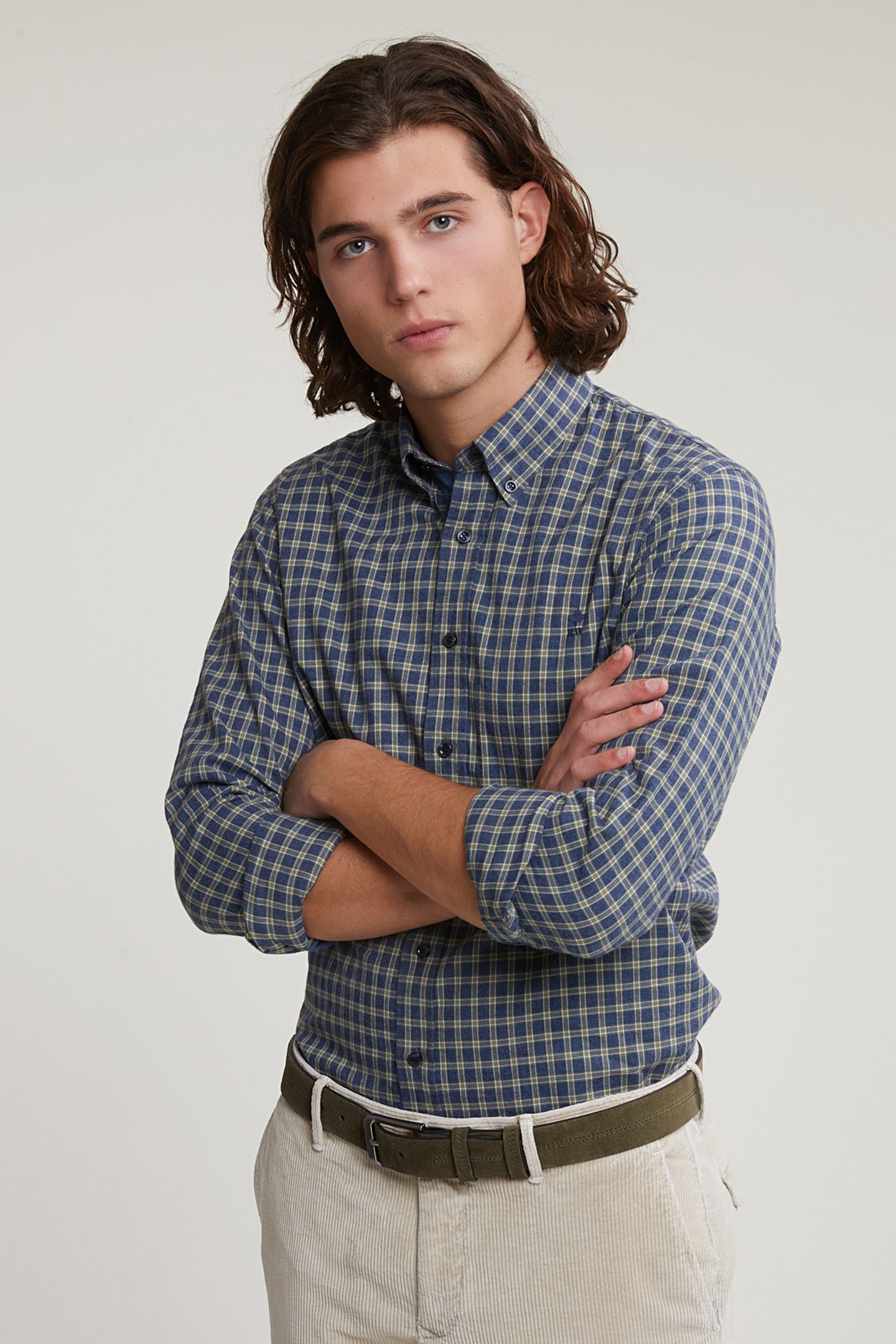 CUSTOM FIT CHECKED SHIRT KHAKI 1