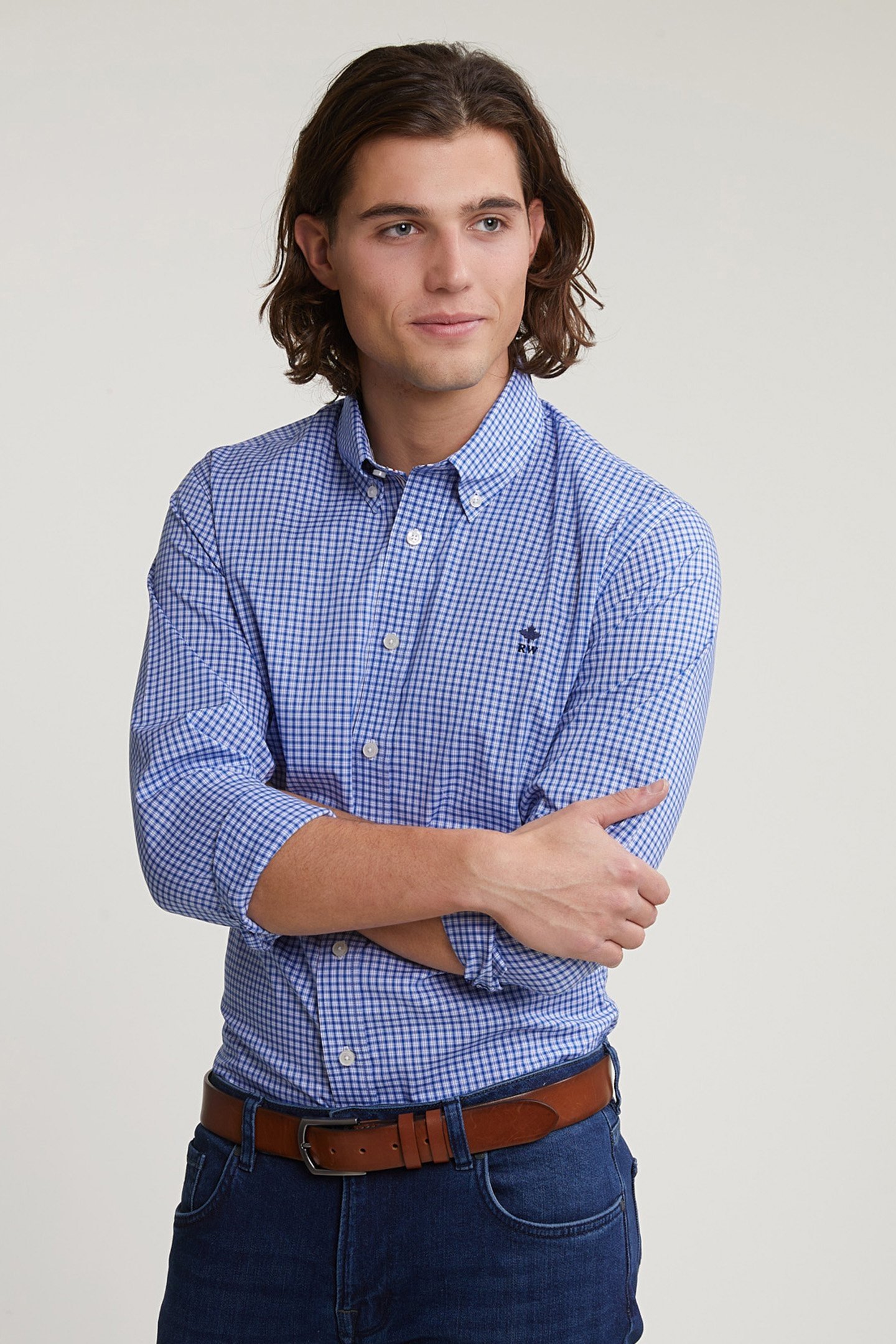 CUSTOM FIT CHECKED SHIRT BLUE/WHITE 1