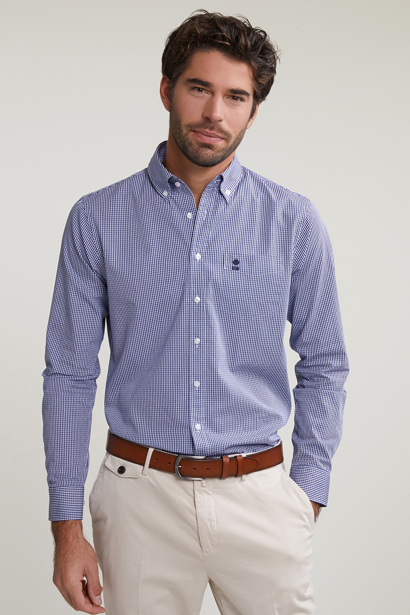 SLIM FIT CHECKED SHIRT WITH POCKET BLUE/WHITE 1