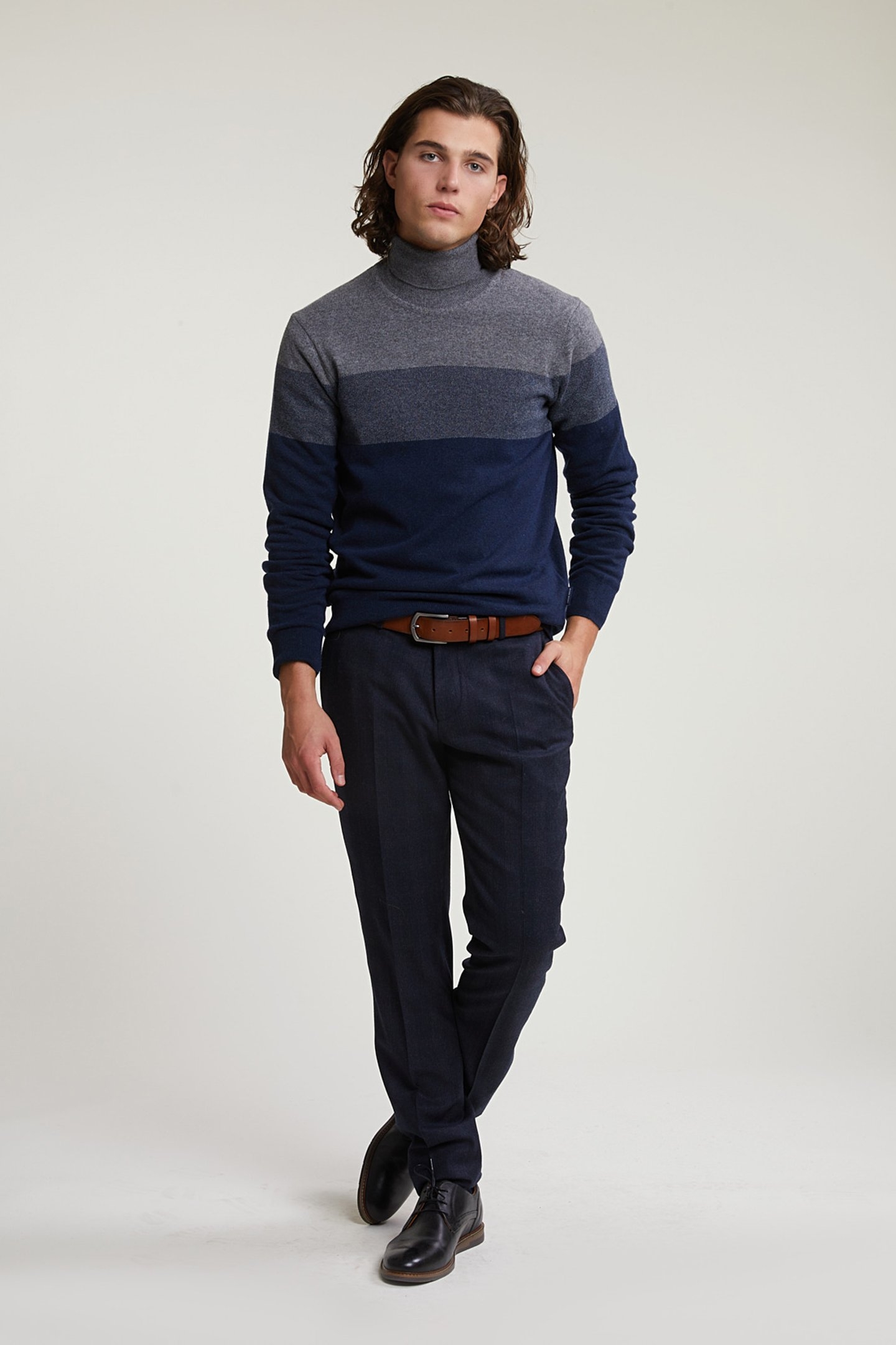 CUSTOM FIT WOOL-CASHMERE ROLL NECK SWEATER OXFORD MIX 3