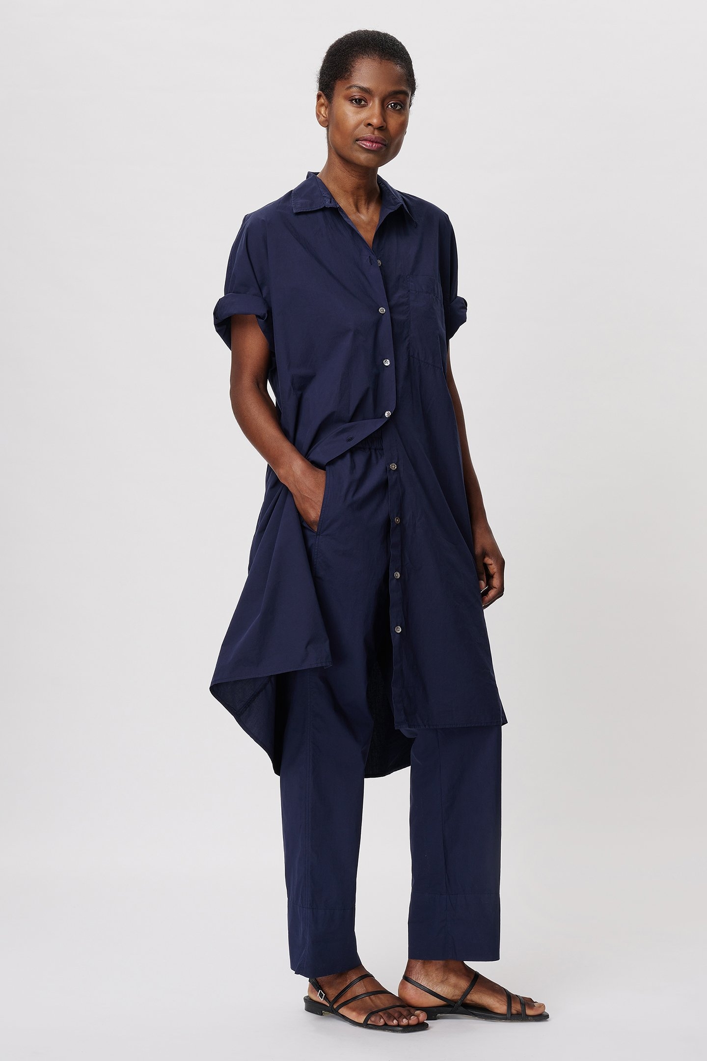 COTTON SHORT SLV SHIRT DRESS MIDNIGHT BLUE 4
