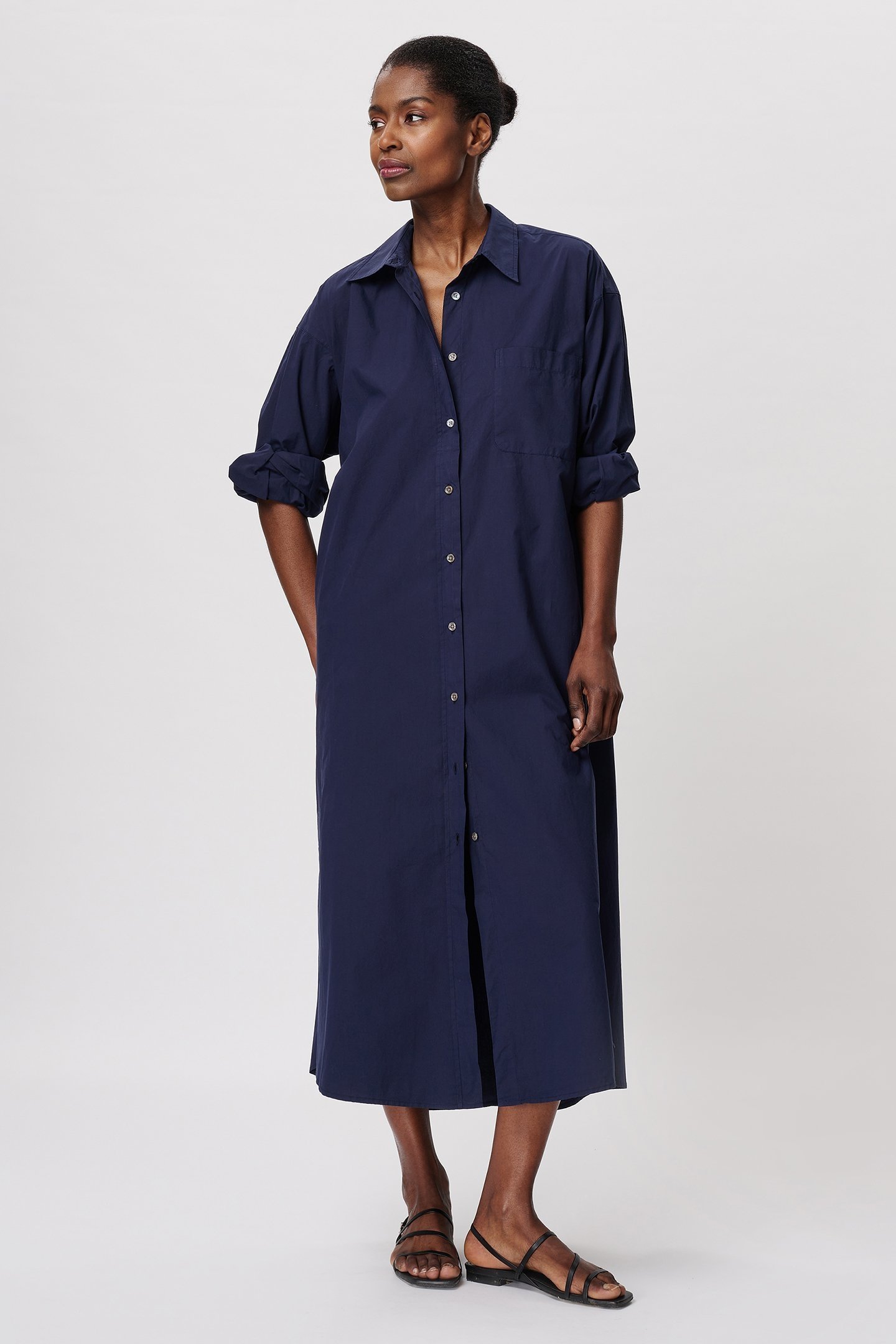 COTTON POPLIN LONG SHIRT DRESS MIDNIGHT BLUE 3