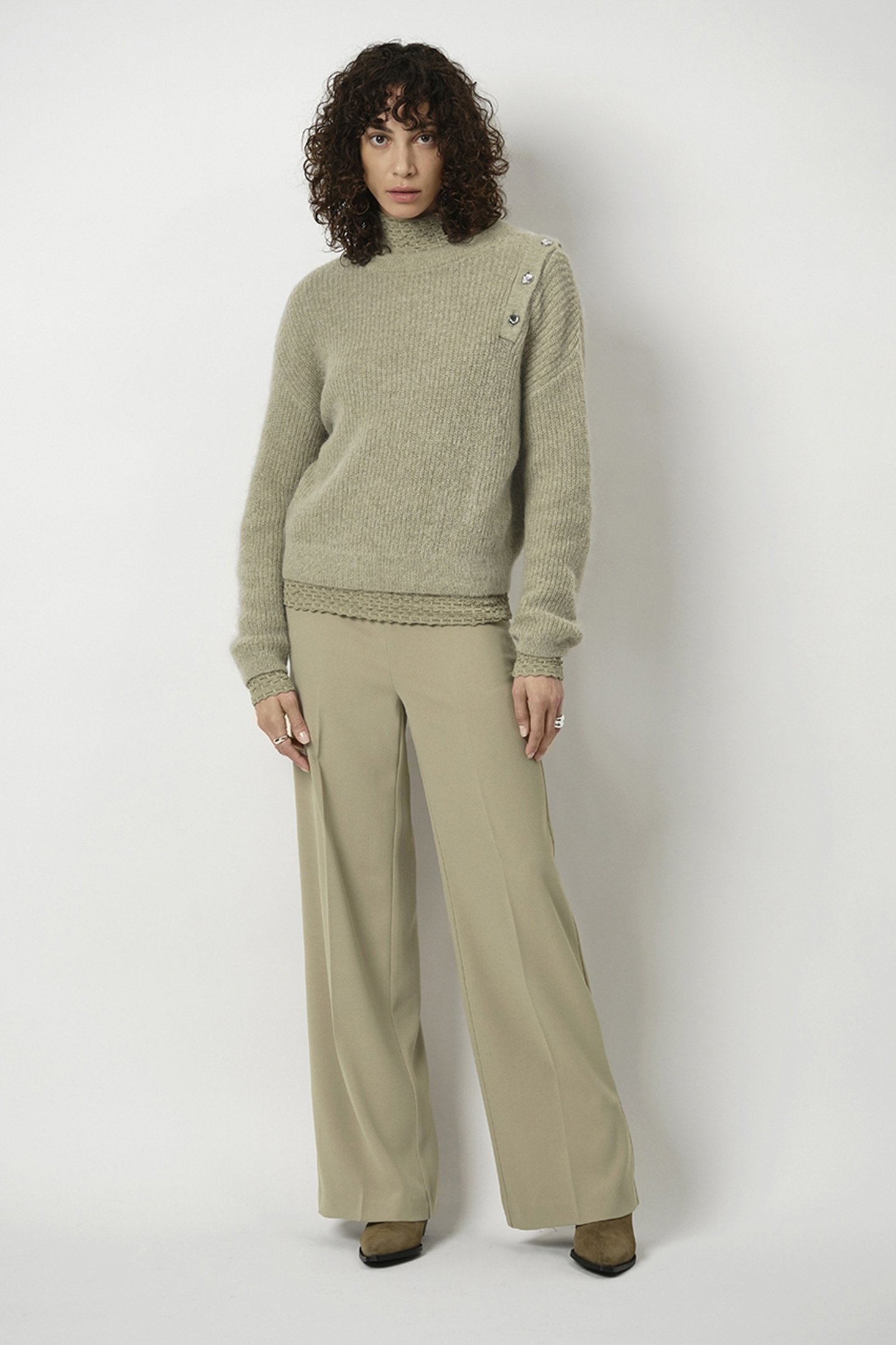 BRUNI FANCY BUTTON SWEATER SWAMP GREEN 1