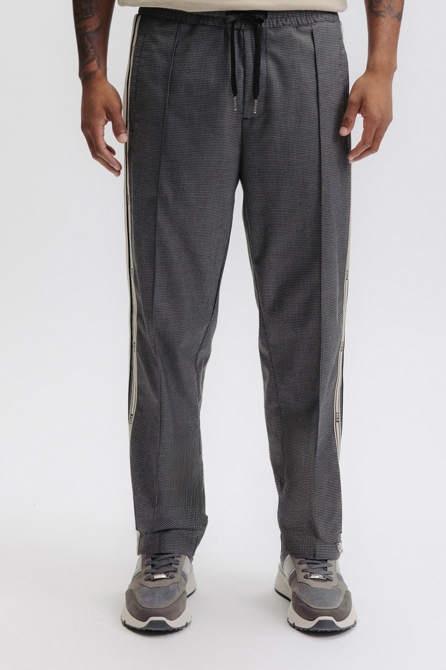 TAPE STRAIGHT TRACK PANTS JET BLACK HOUNDSTOOTH 1
