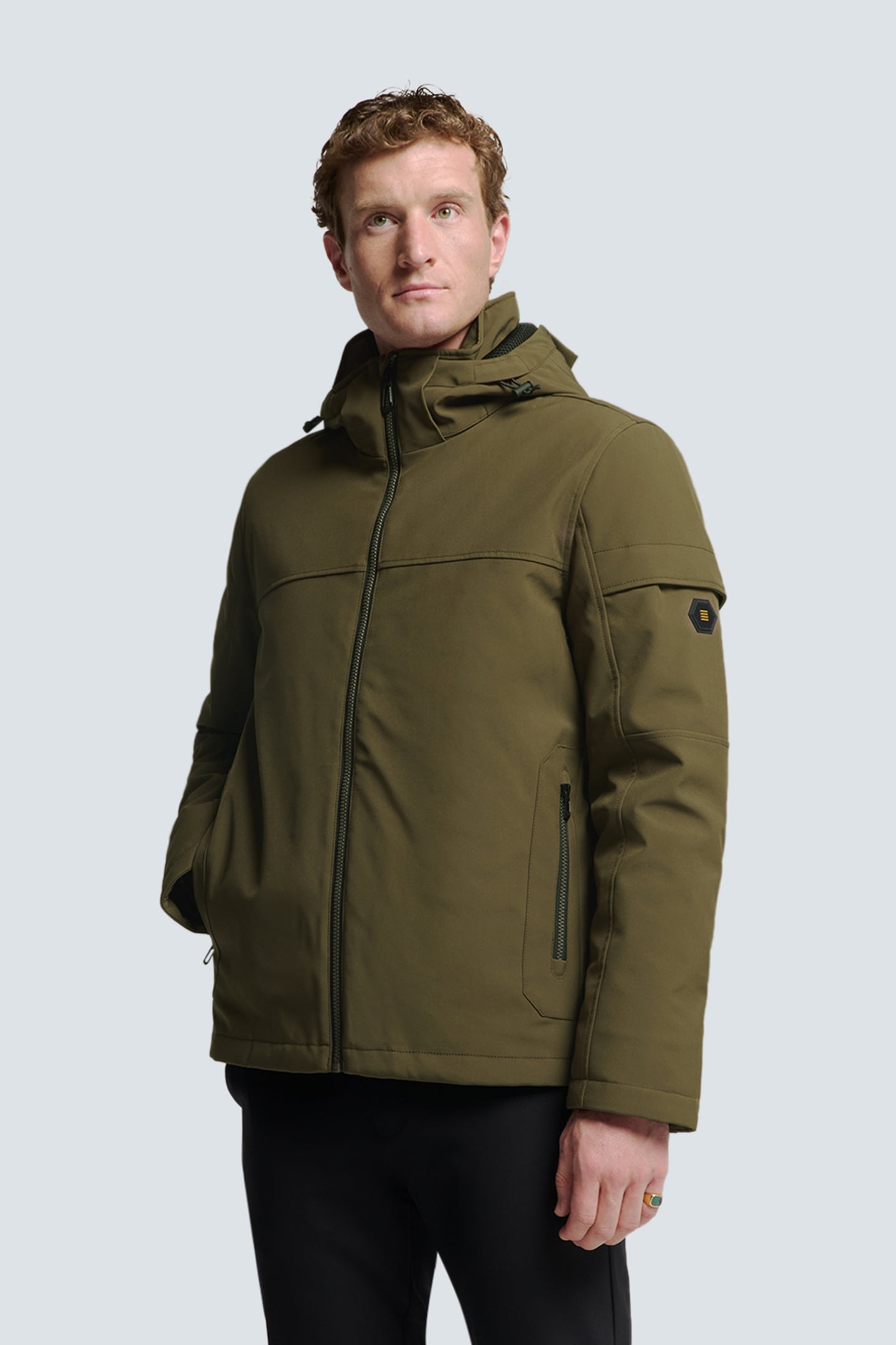 JACKET SHORT FIT HOODED SOFTSHELL STRETCH TAUPE 1