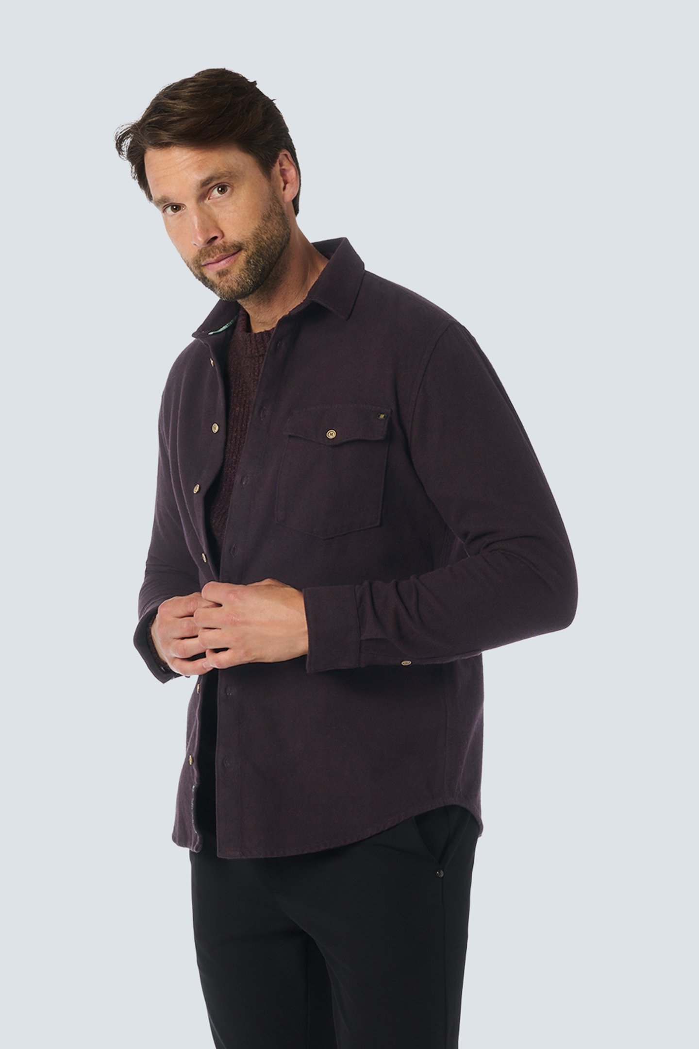 SHIRT CHECK2 COLOURED TWILL AUBERGINE 1