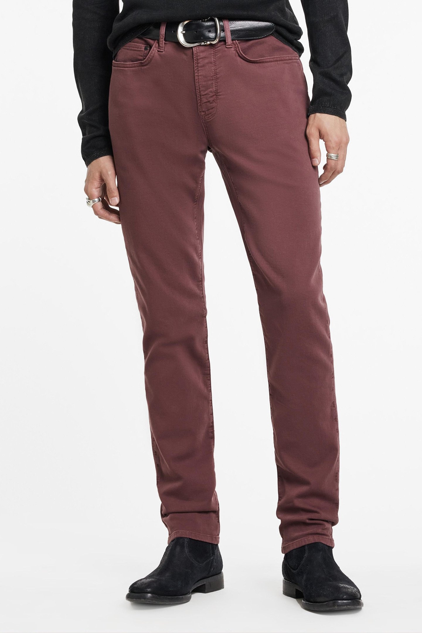 SLIM FIT WINTER GARMENT DYED DENIM OXBLOOD 1