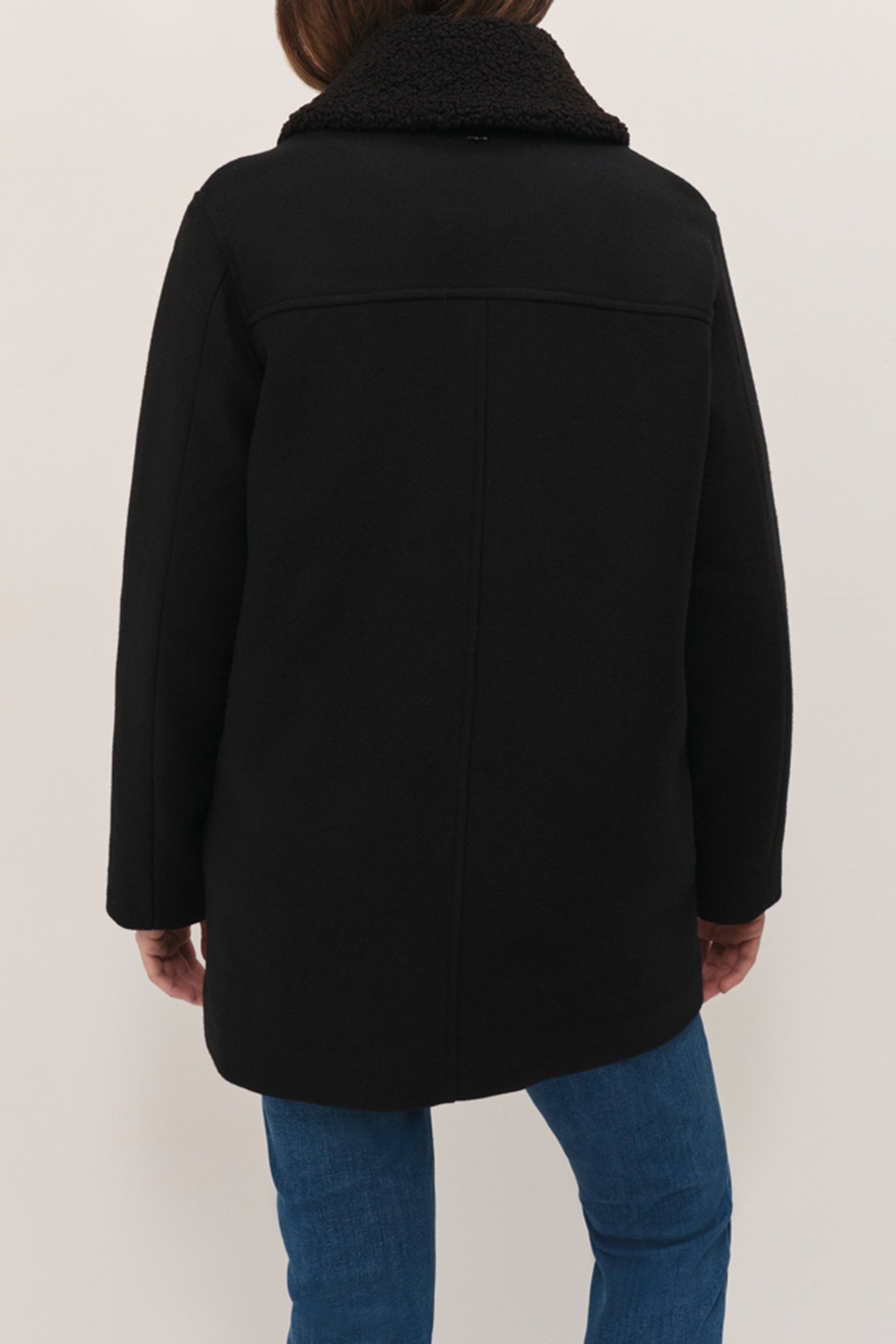 DORA - MID-LENGTH BLACK COAT WITH REMOVABLE SHERPA BOUCLÉ CO 2