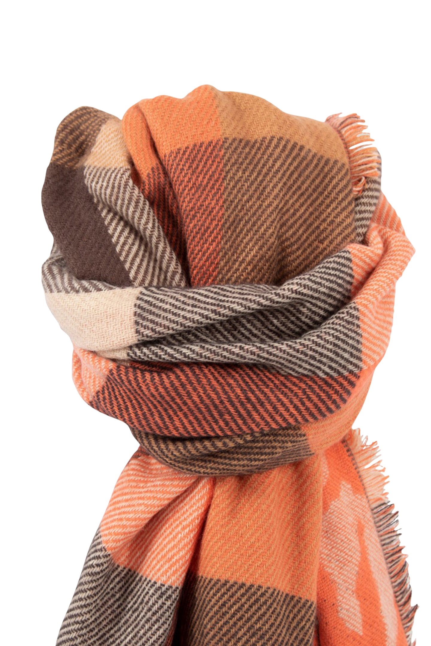 ARTE - TANGERINE SCARF WITH INTARSIA LEOPARD PRINT AND CHECK 2