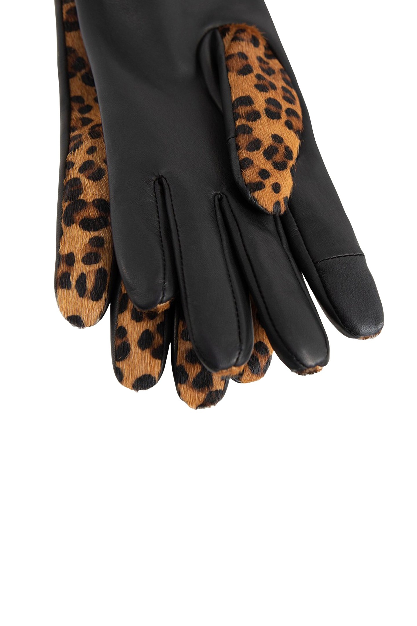 ASTRIO - TOFFEE LEATHER GLOVES WITH FOAL EFFECT AND LEOPARD  5
