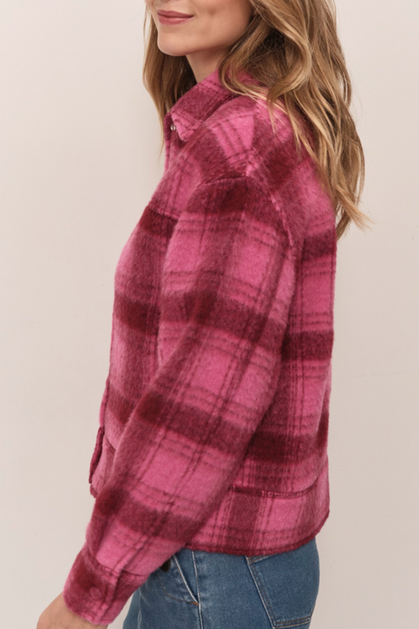 VIAN - FUCHSIA WOOL OVERSHIRT JACKET WITH CHECK PATTERN 3