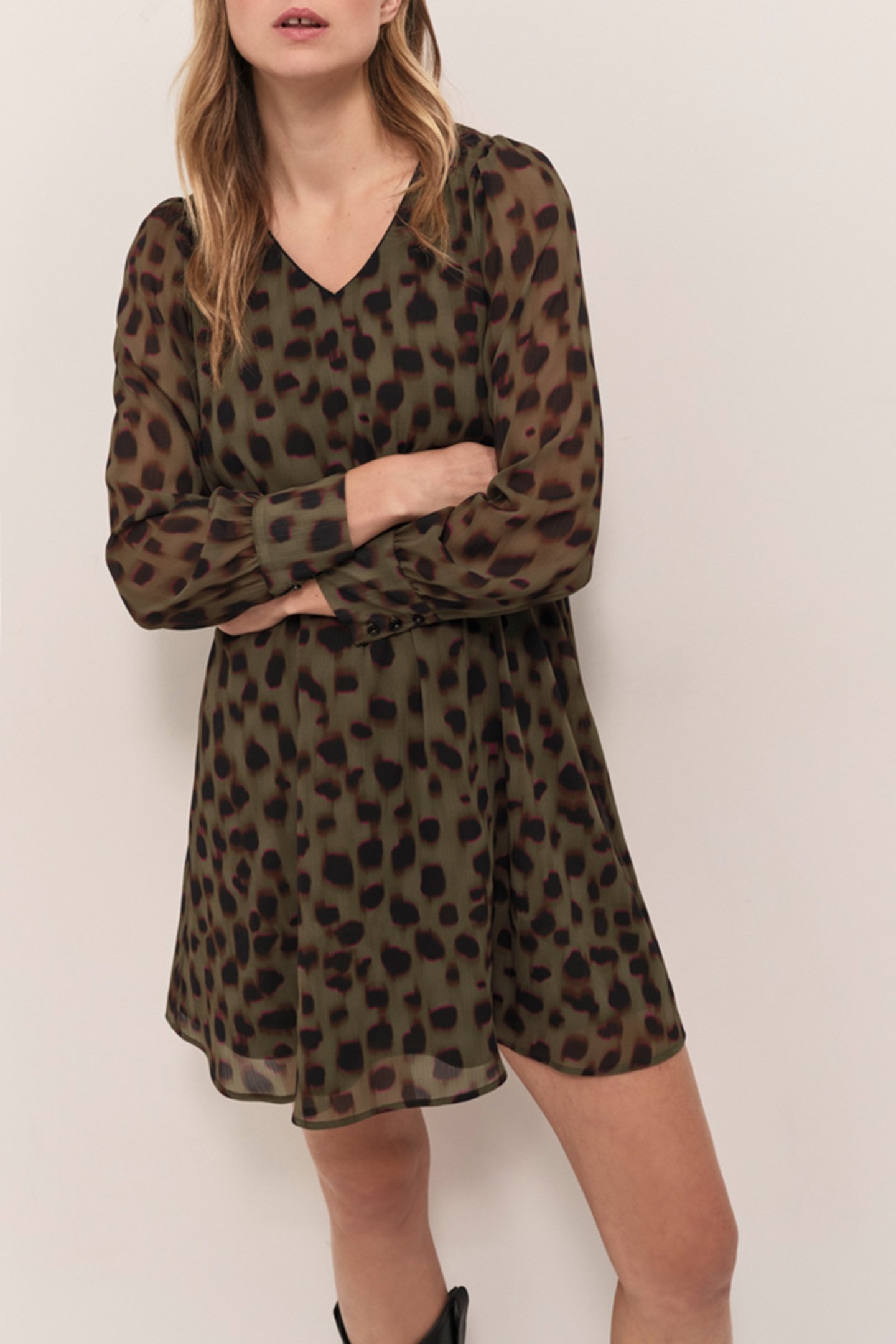 REACH - KHAKI DRESS WITH BLURRED SPLATTER PRINT 1