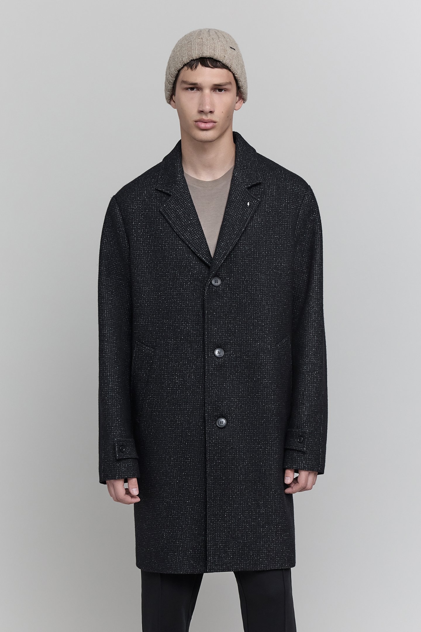 ANTHRACITE WOOL FAUX-PLAIN COAT 1