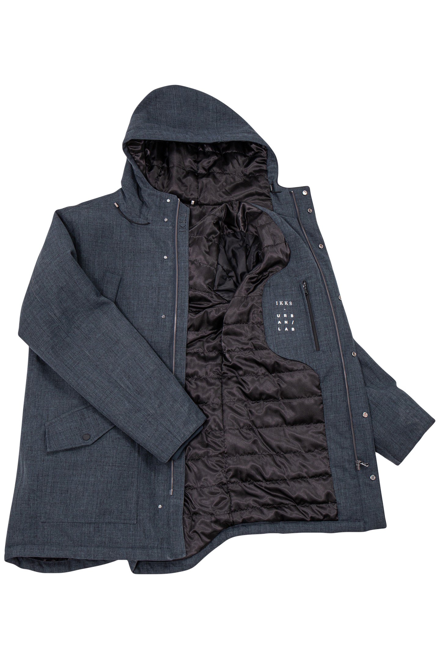 DENIM-EFFECT QUILTED INDIGO PARKA 4