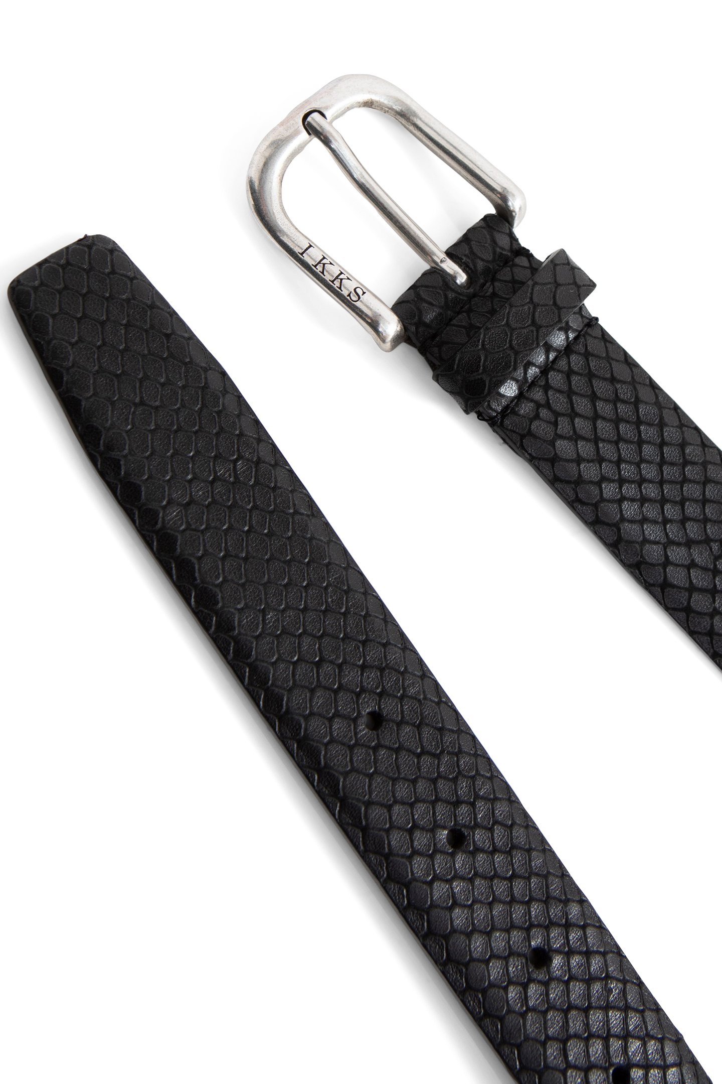 BLACK PYTHON-LOOK EMBOSSED LEATHER BELT 5