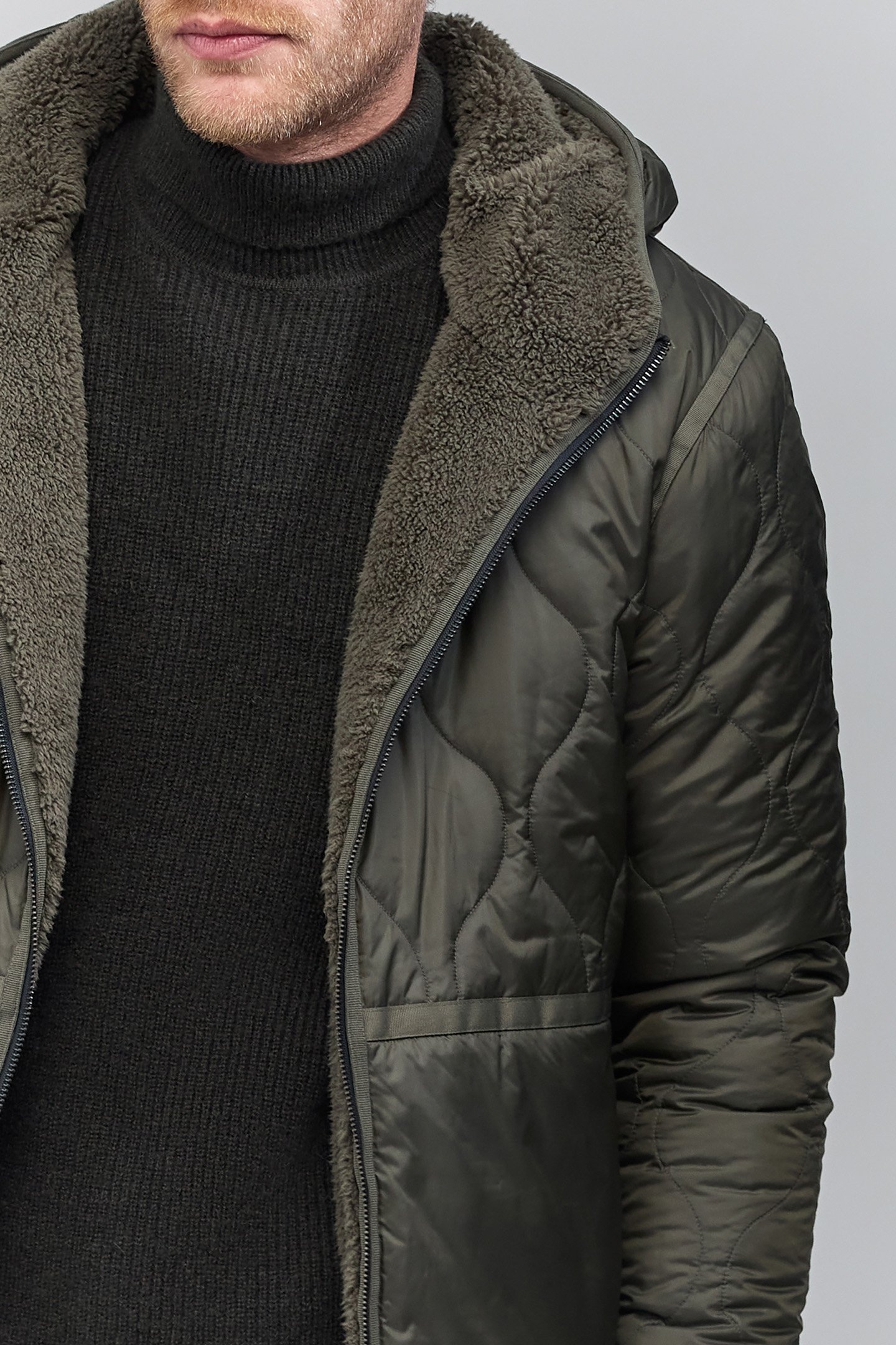 KHAKI QUILTED NYLON/SHERPA REVERSIBLE PADDED JACKET 5