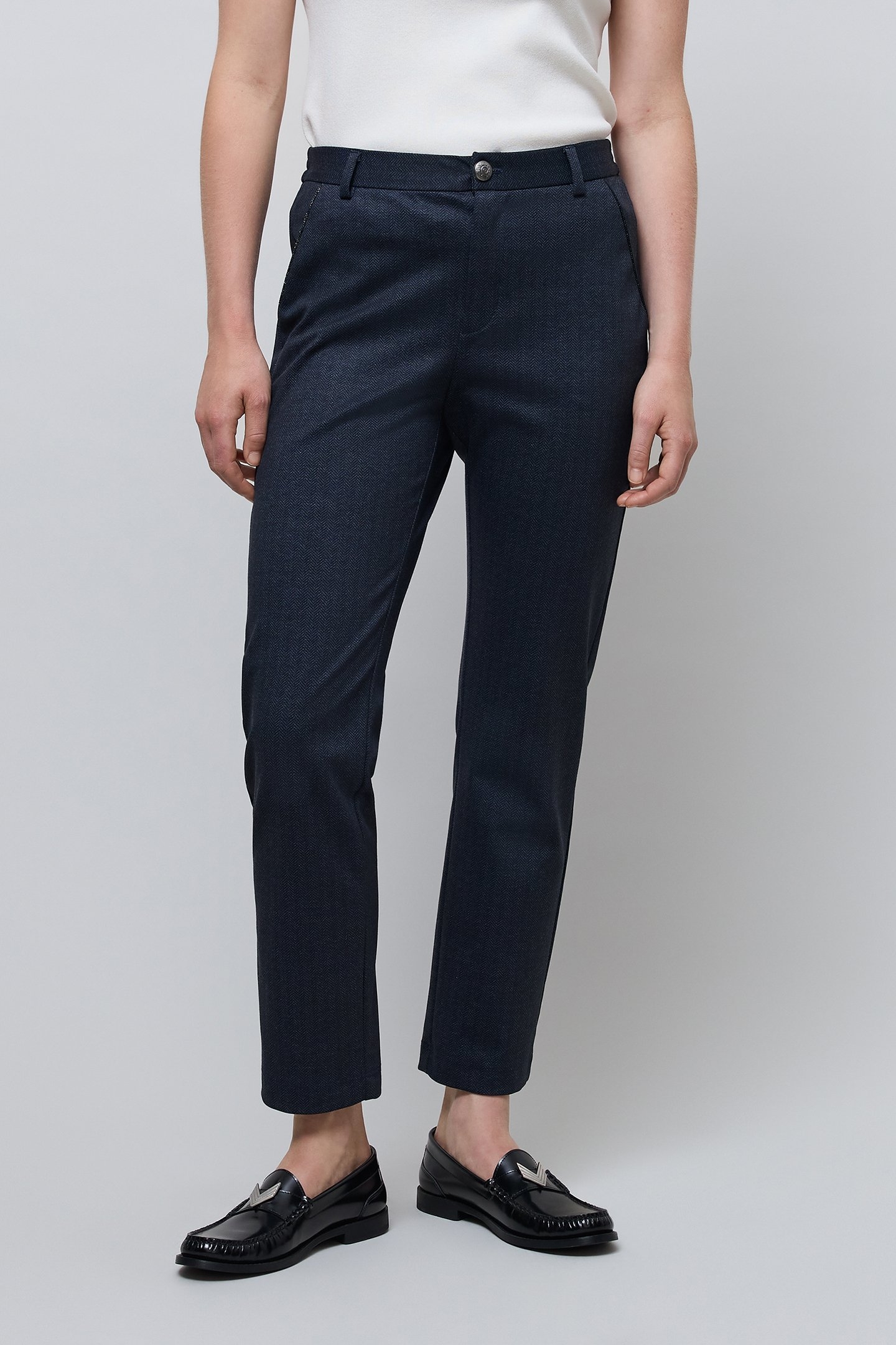 7/8TH NAVY HERRINGBONE SUIT PANTS 1