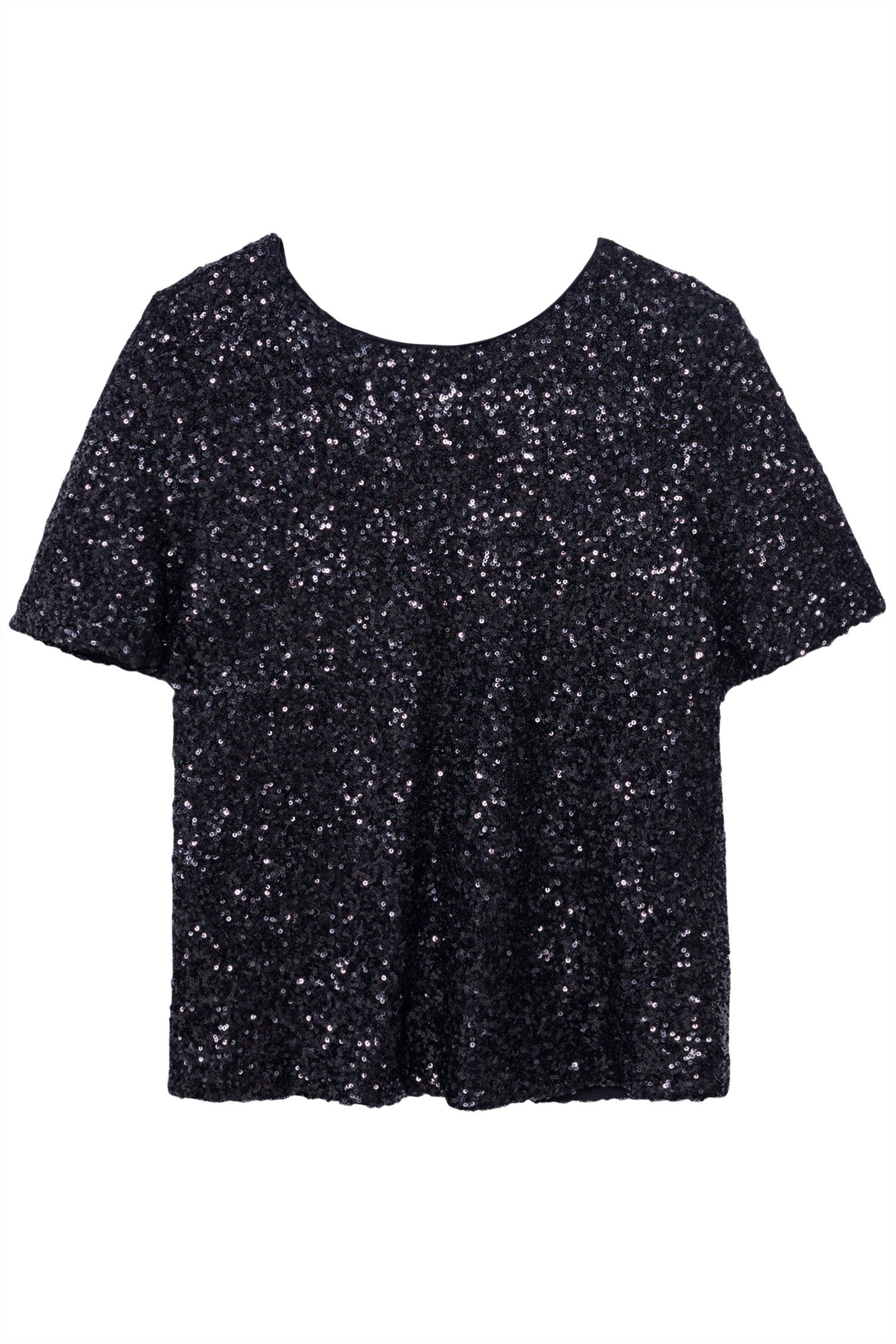 BLACK SEQUIN EMBROIDERY TRUMPET SLEEVE TOP 4