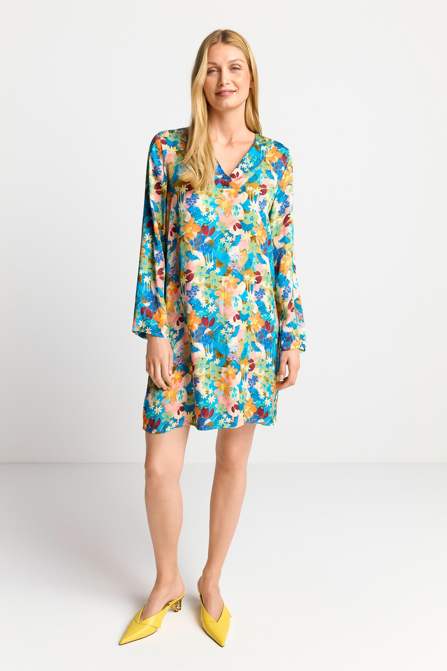 PRINTED V-NECK MINI DRESS WITH FLOWER PRINT RECYCLED ORIGINA 2