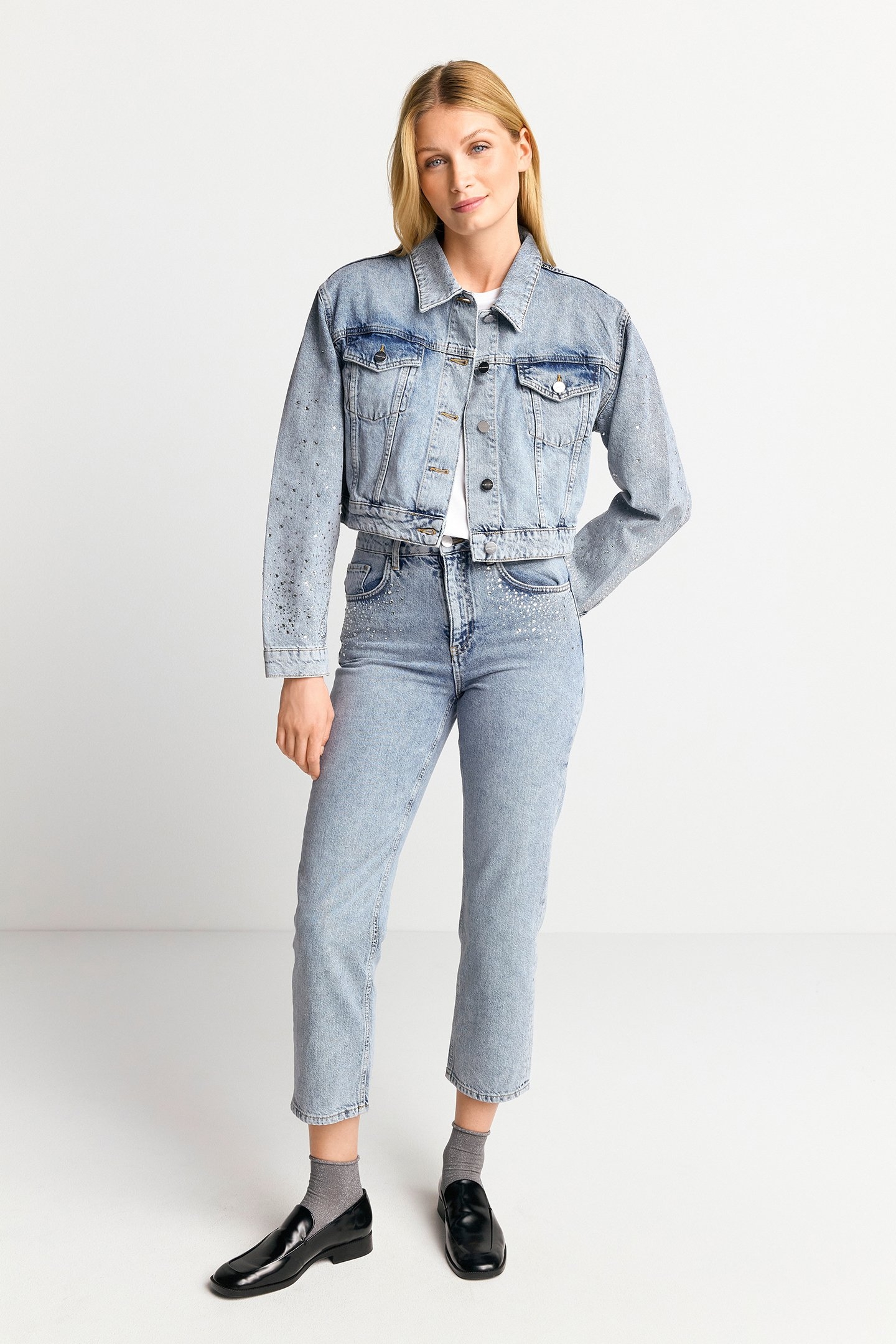 RHINESTONE DENIM JACKET ORGANIC DENIM BLUE 2