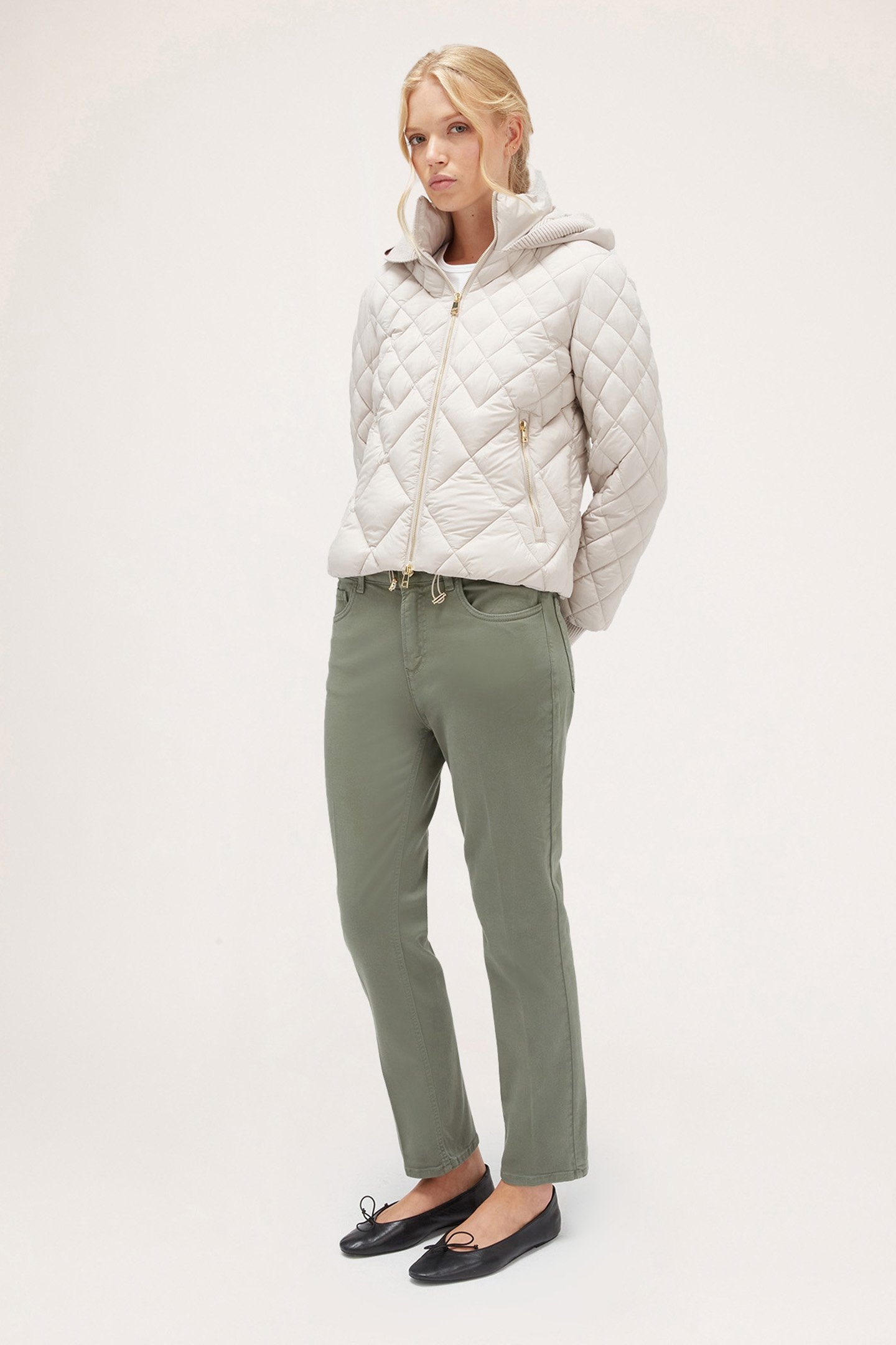 PADDED JACKET WITH HOOD AND KNIT BORDERS GREY 3