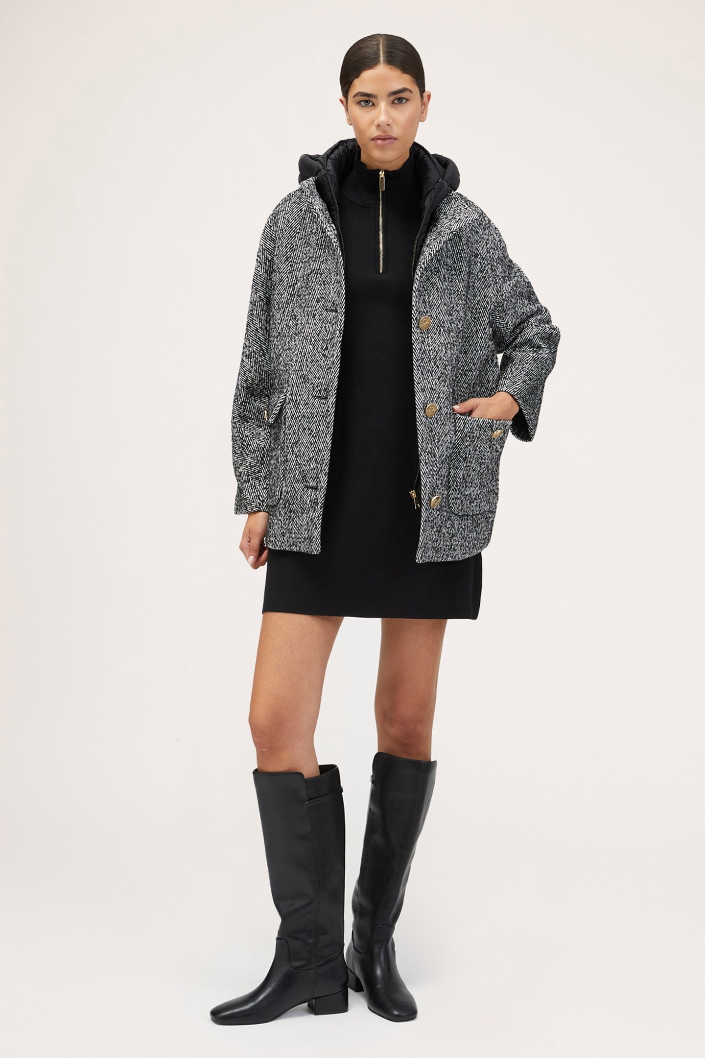 DUAL-FABRIC DOWN JACKET WITH HOOD BLACK 3