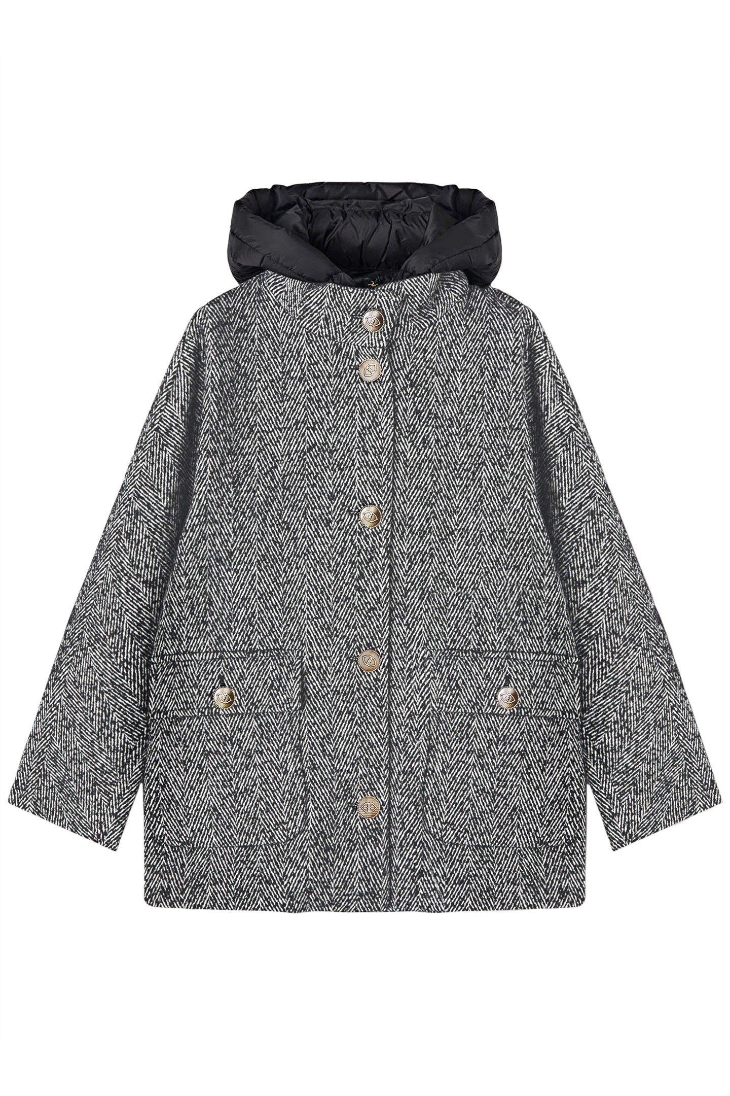 DUAL-FABRIC DOWN JACKET WITH HOOD BLACK 4