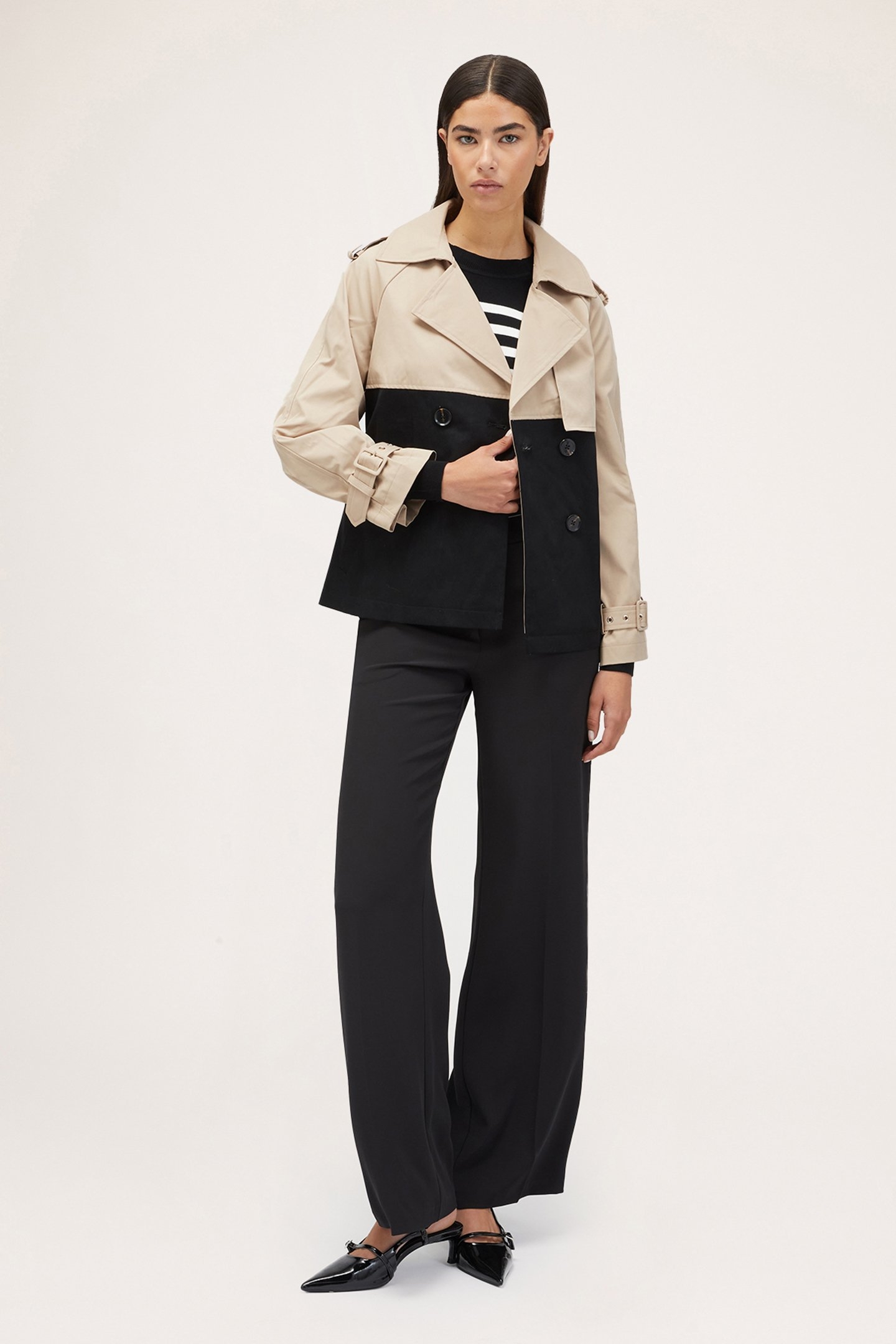 SHORT TWO-COLOUR TRENCH COAT BEIGE 3