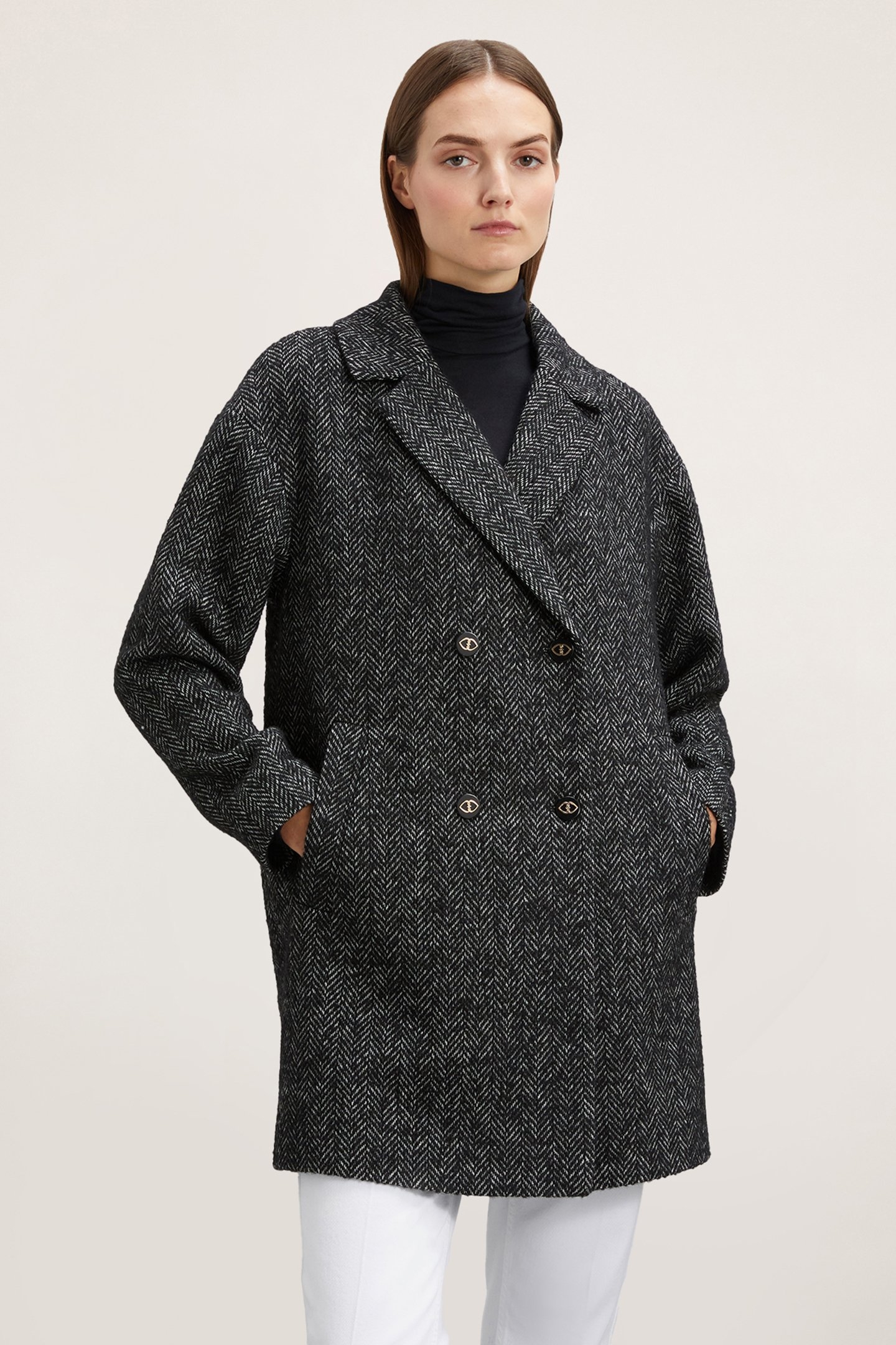 DOUBLE-BREASTED WOOL BLEND COAT BLACK 1