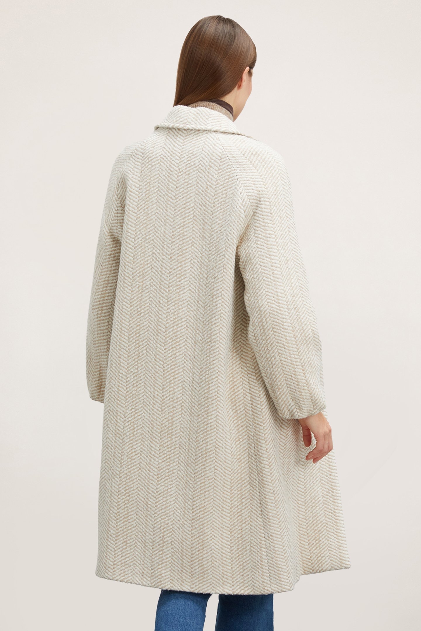 WOOL BLEND HERRINGBONE YARN DYED COAT WHITE 2