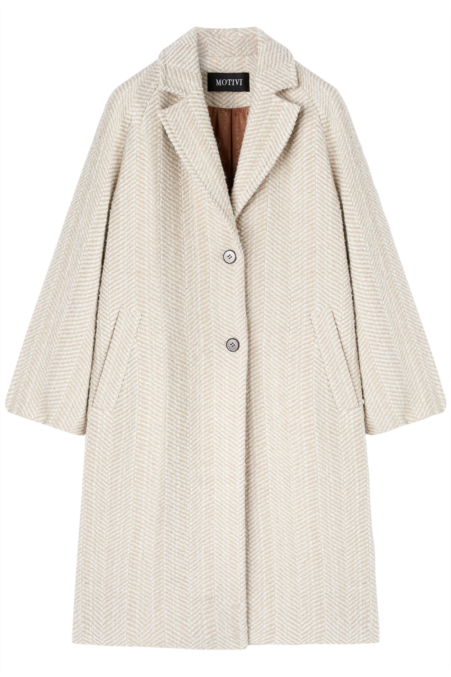 WOOL BLEND HERRINGBONE YARN DYED COAT WHITE 4