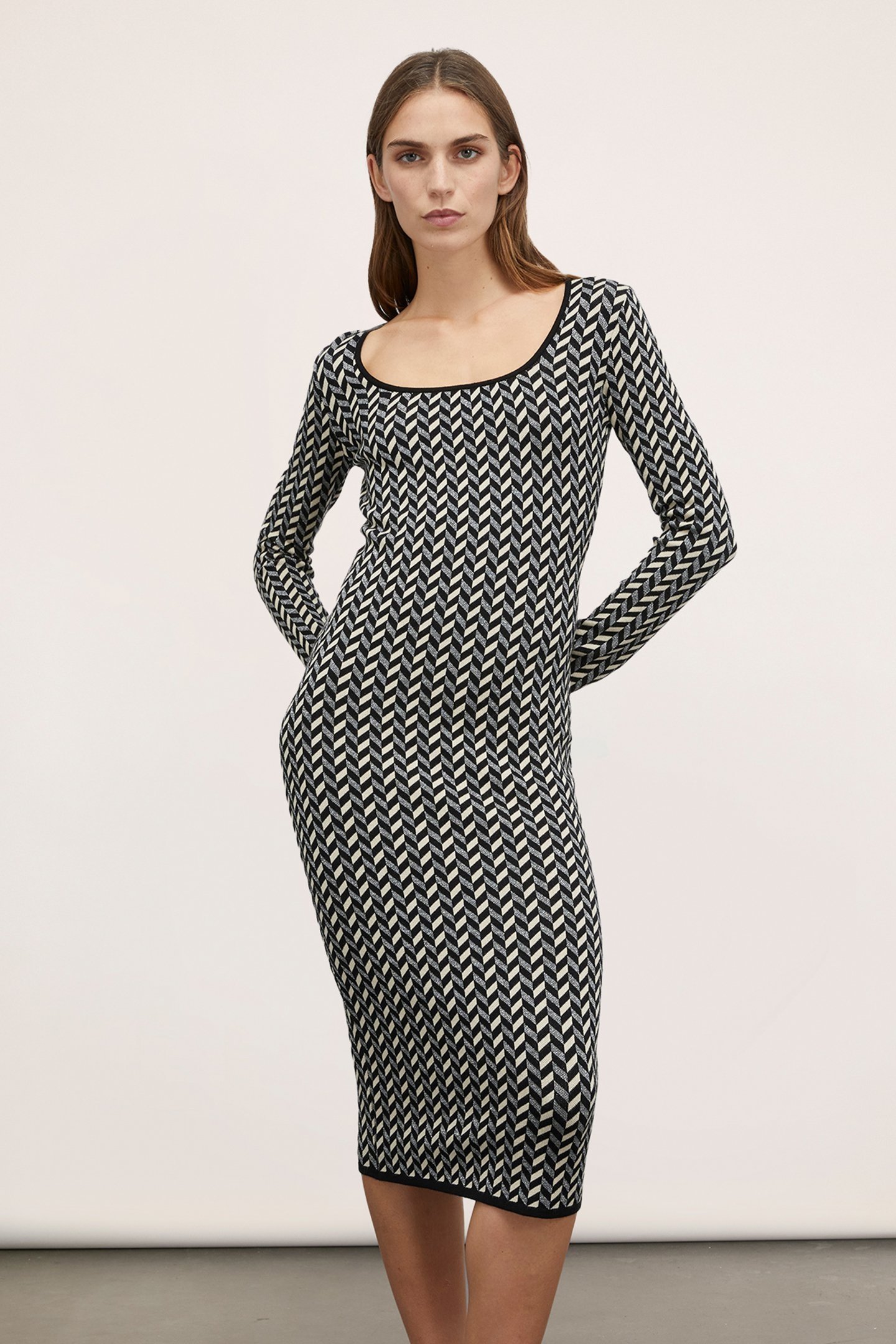 LUREX JACQUARD KNIT SHEATH DRESS BLACK 1