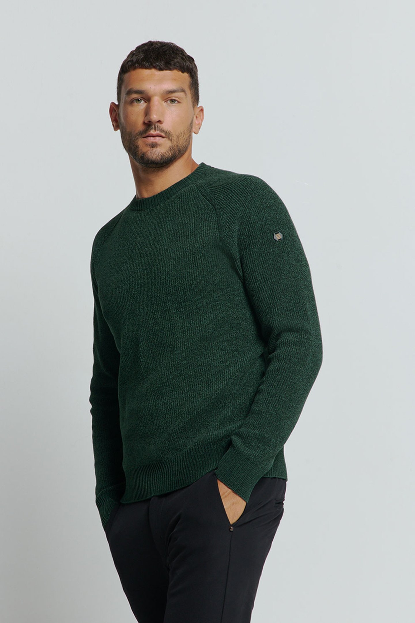 PULLOVER CREWNECK 2 COLOURED CHENILLE DARK GREEN 1