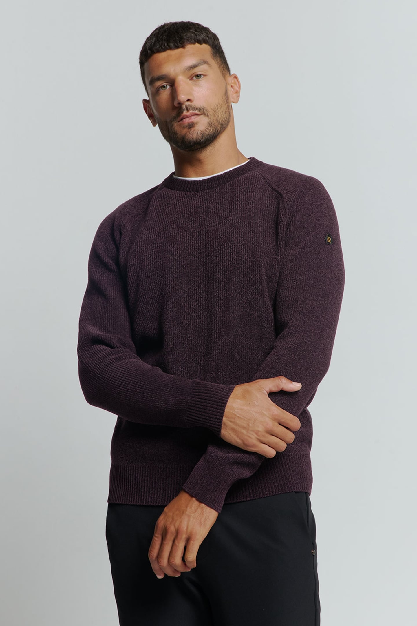 PULLOVER CREWNECK 2 COLOURED CHENILLE AUBERGINE 1