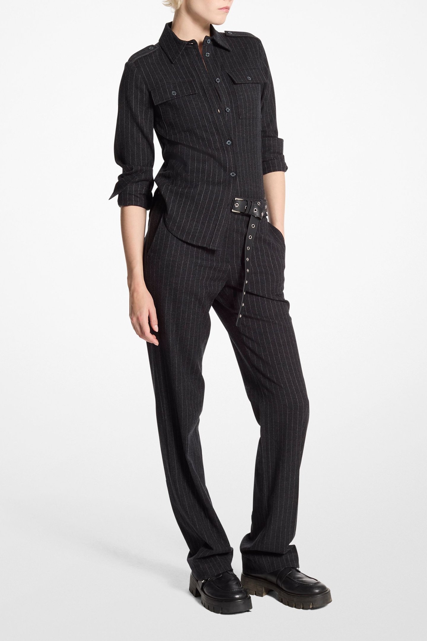 WOOL FITTED ARMY SHIRT CHARCOALHTHR 1