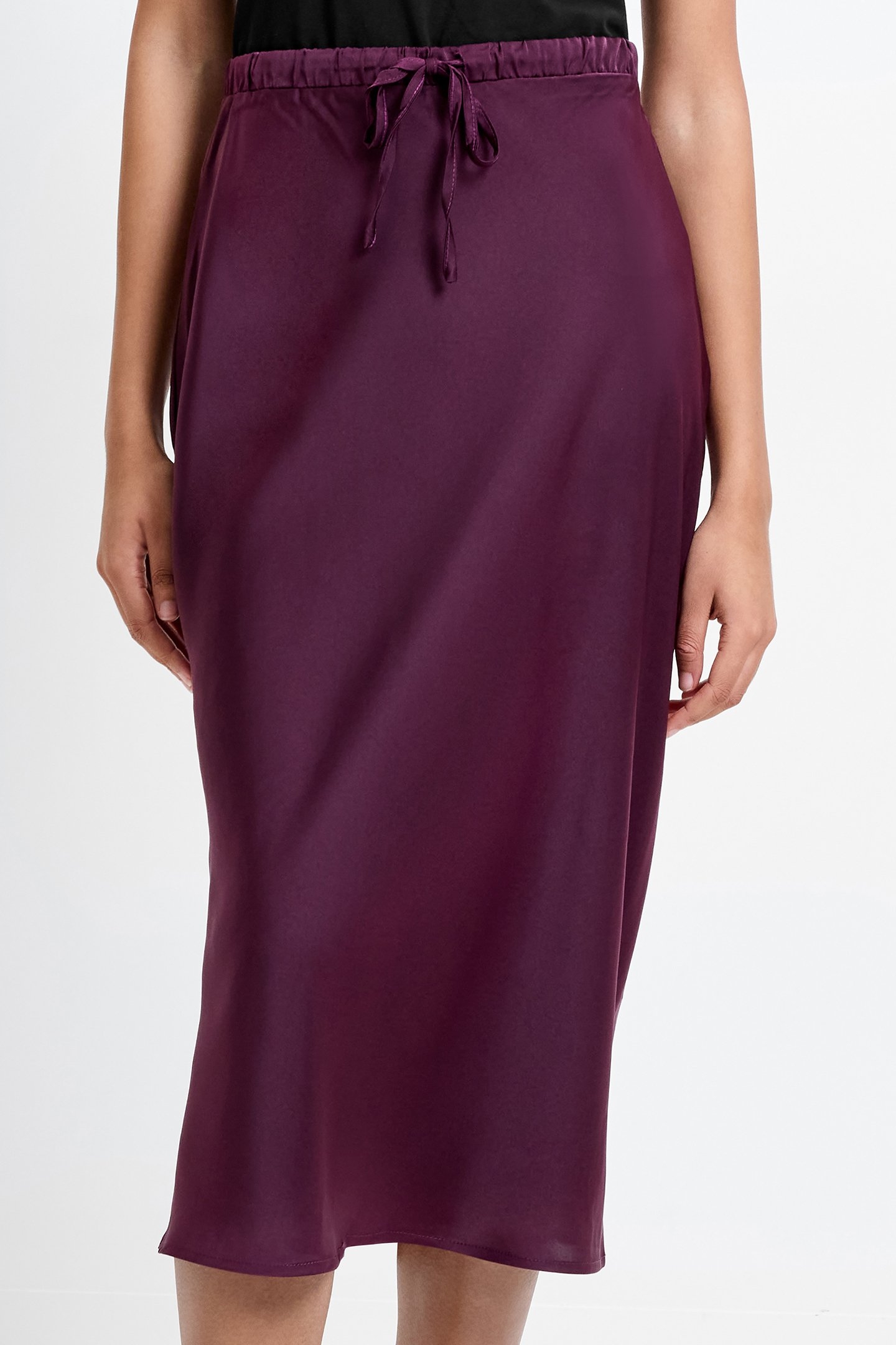 SATIN BIAS TIE SKIRT BURGUNDY 1